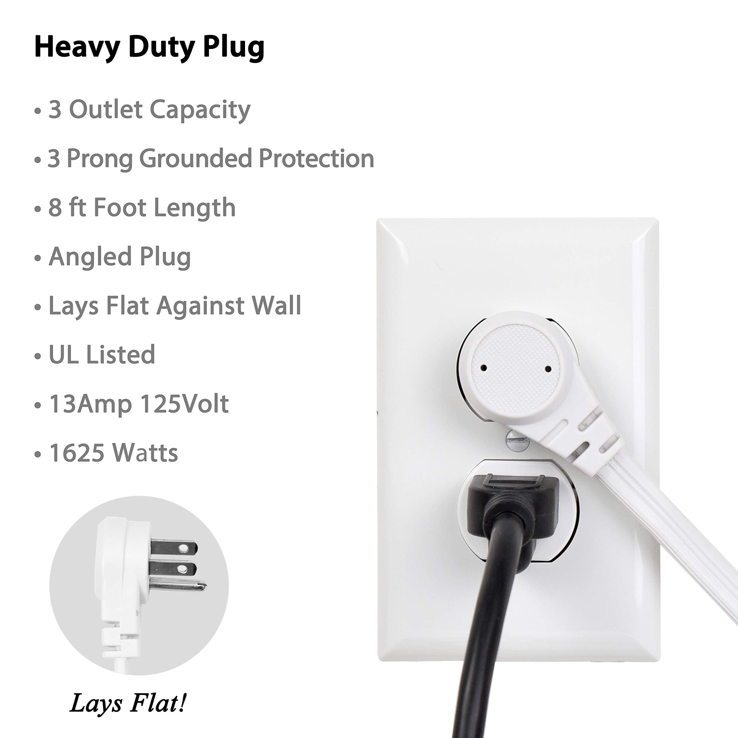 Flat Multiple Outlet Extension Cord for Indoor Use by Electes- UL-Listed 3-Prong Multi Extension Wire- Space-Saving Flat Angled Extension Cord- White  - Like New