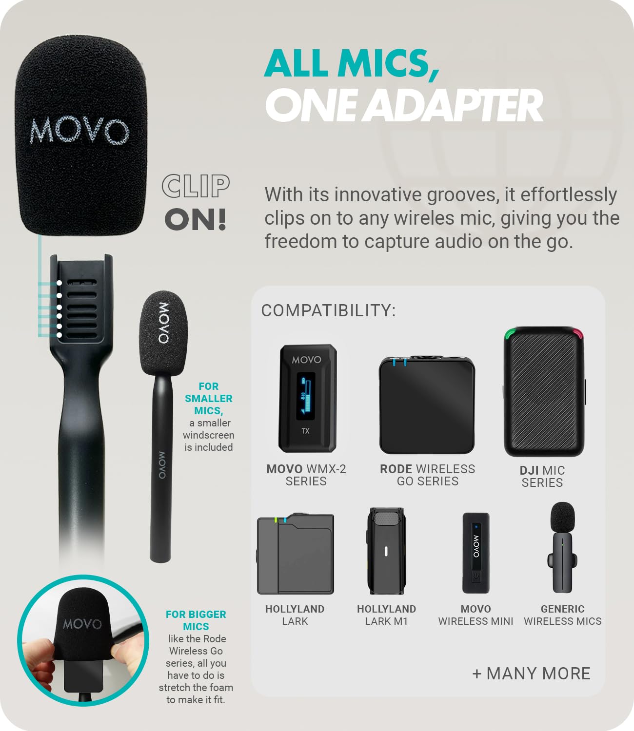 Movo WMX-HM Wireless Interview Microphone Adapter - Compatible with DJI Mic, Rode Wireless GO, Hollyland Lark, and More - Works with Wireless Mini and WMX-2 Systems - Wireless Mic Handle  - Like New