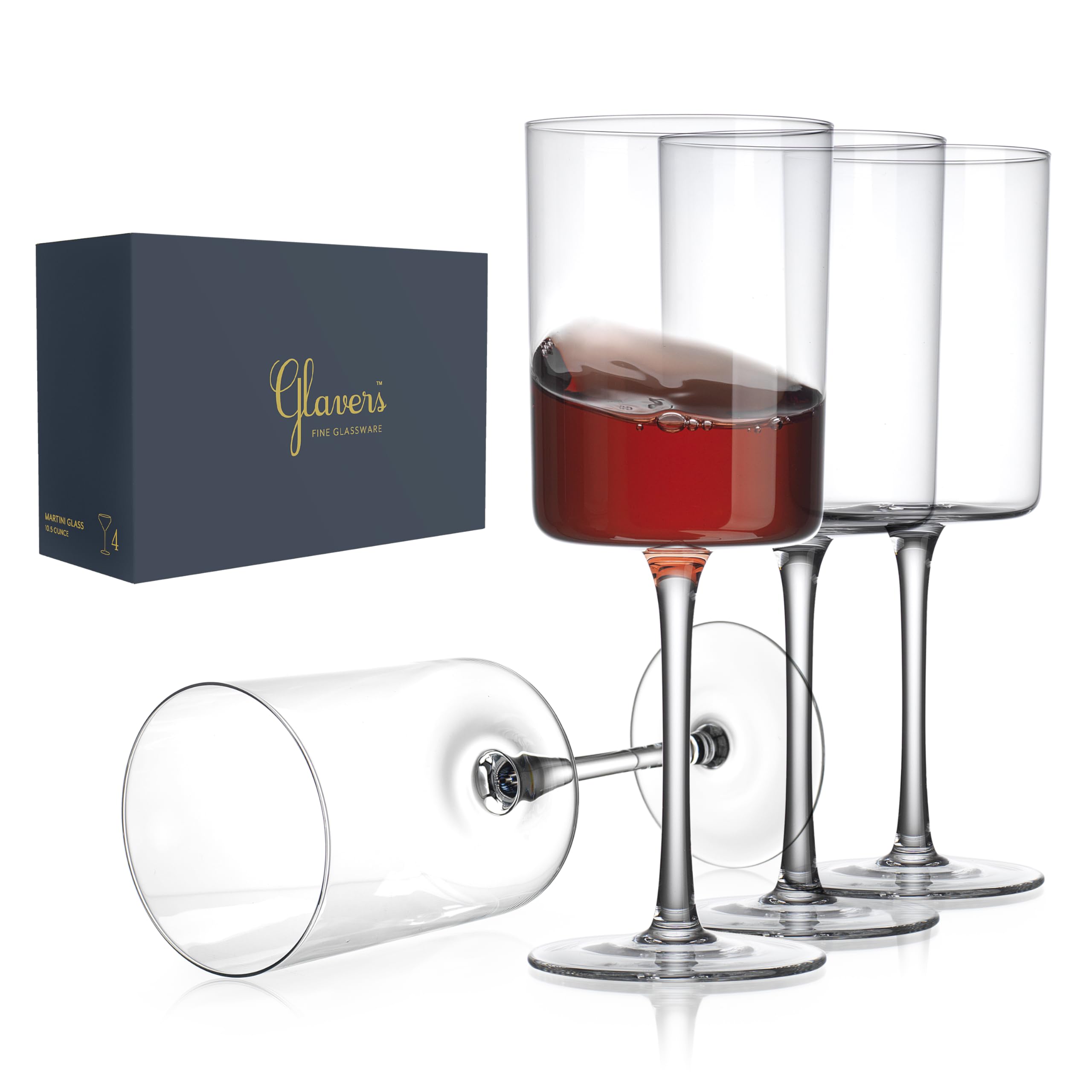 Square Wine Glasses Set of 4, Crystal Stemmed Modern Wine Glasses 16 Oz, Tall Thin Rim, Large Wine Glasses For Red and White Wine, Elegant Gifting Packaging, Dishwasher Safe. Snifter  - Like New