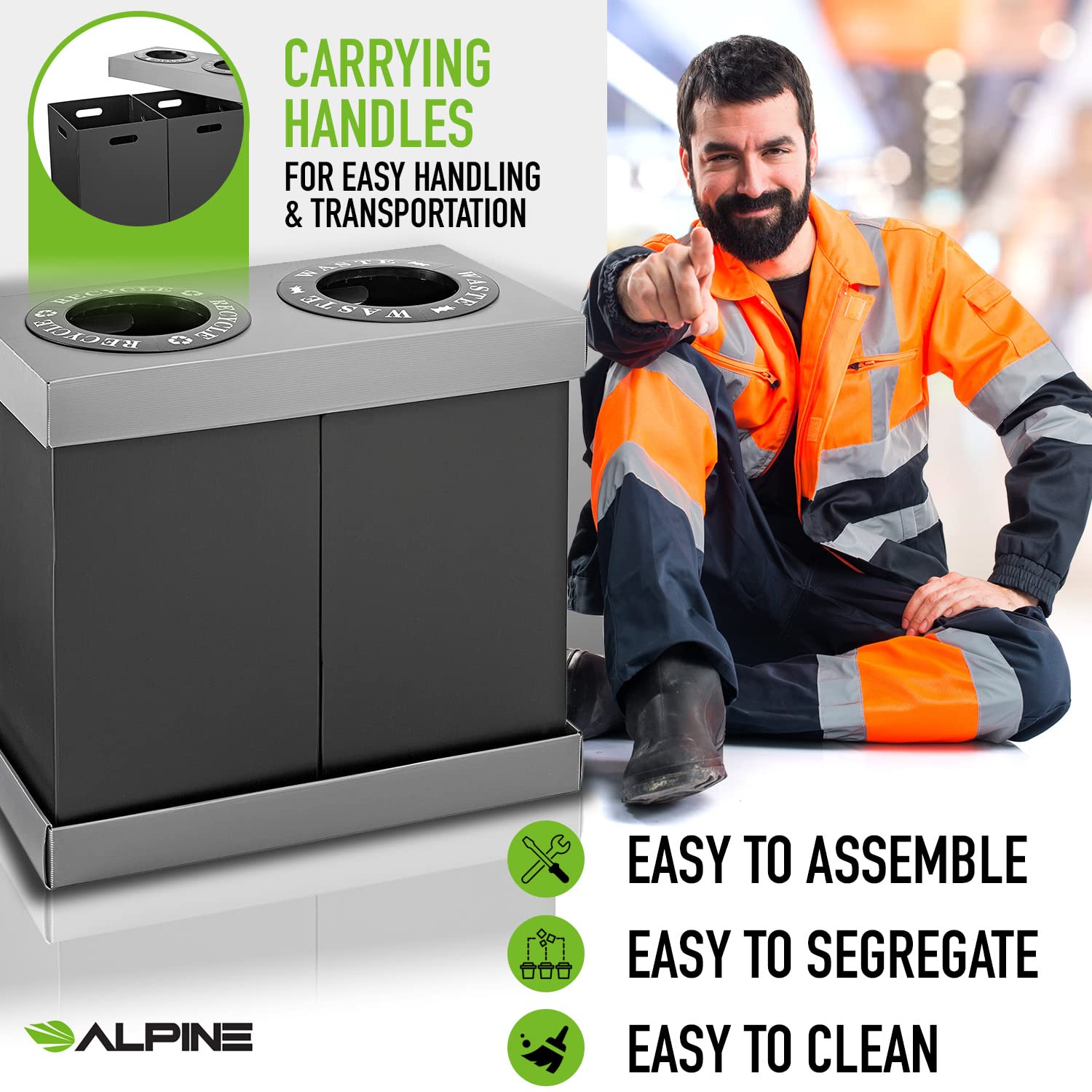 Alpine Double Recycling Center - Plastic/Cardboard Recycle Trash Bin - Two 28 Gallon Bins - Ideal for Offices, Restaurants, Hospitals, Schools, Cafeterias - 56 Gallons Total Capacity (2 Bins)  - Very Good