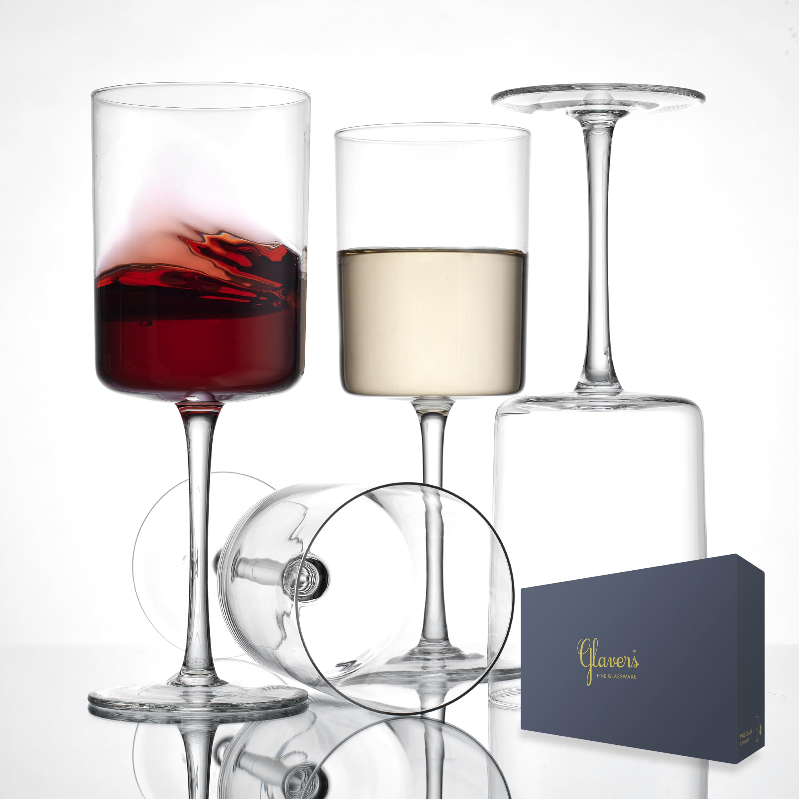 Square Wine Glasses Set of 4, Crystal Stemmed Modern Wine Glasses 16 Oz, Tall Thin Rim, Large Wine Glasses For Red and White Wine, Elegant Gifting Packaging, Dishwasher Safe. Snifter  - Like New