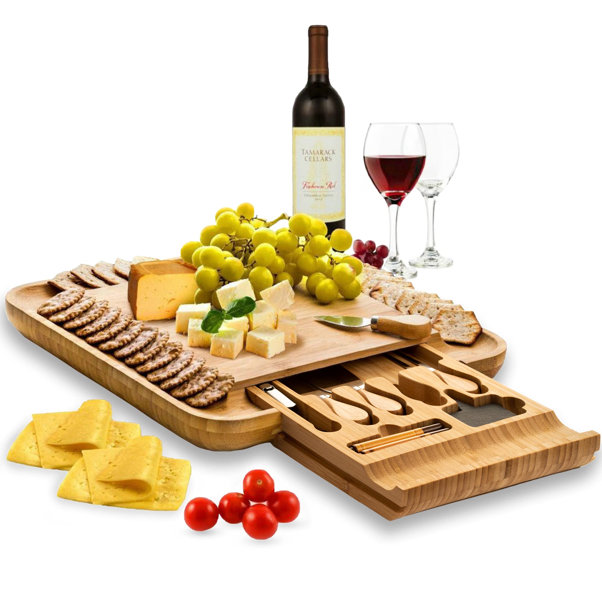 Bambüsi Cheese Boards Charcuterie Boards Gift Set - Charcuterie Boards - Bamboo Cheese Board Set - Womens Gifts for Her - House Warming Gifts New Home - Wedding Gifts for Couple, Bridal Shower Gift  - Like New