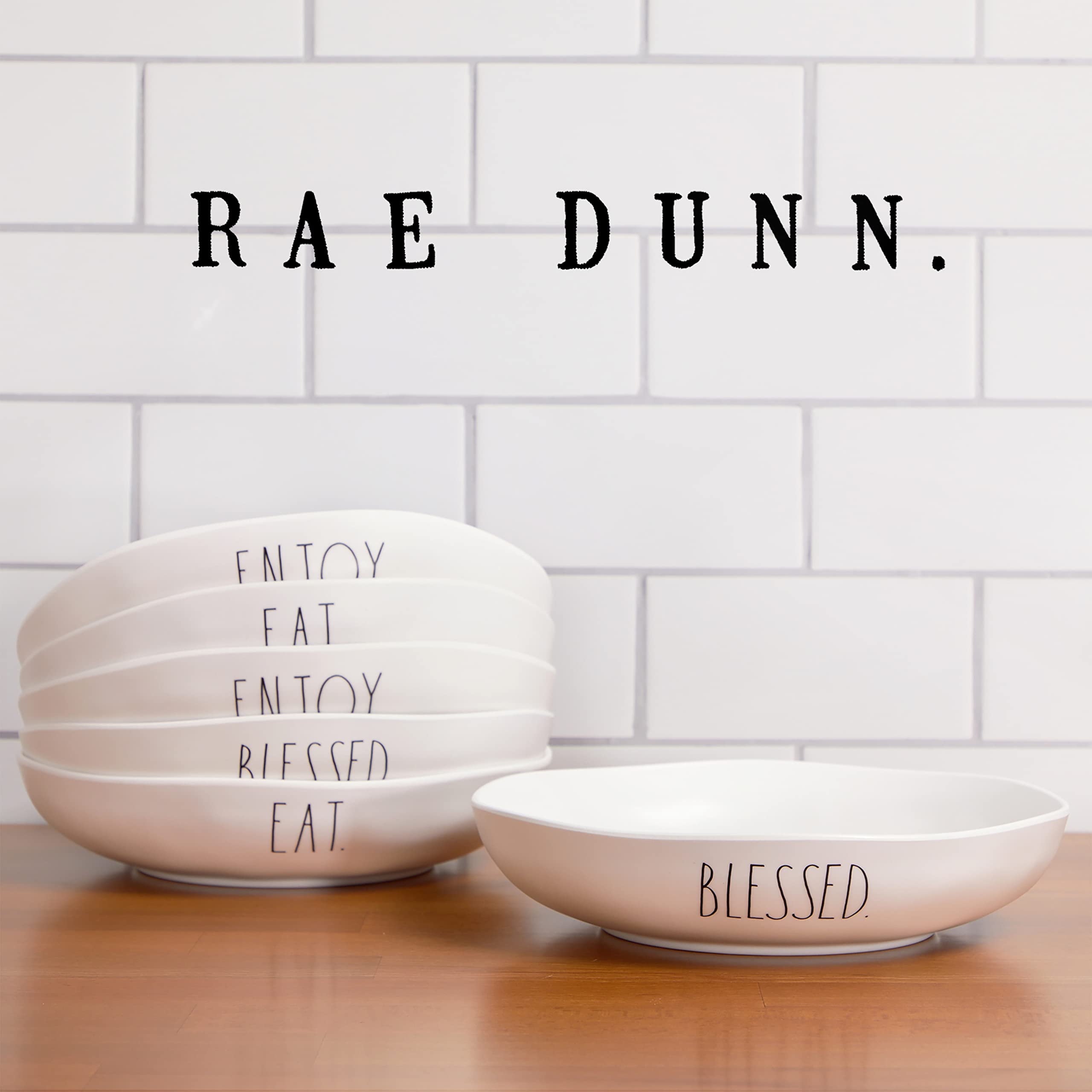 Rae Dunn Melamine Dinner Bowl - Durable Dishwasher Safe Pasta Bowls - Set of 6 (9 inch / 8.2oz) Perfect Bowls for Soup, Cereal, Pasta, Salads and Gifts  - Like New