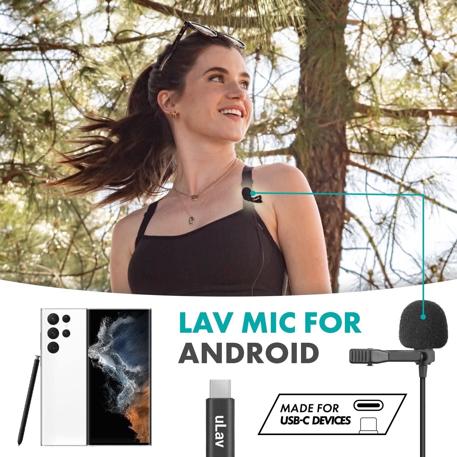 Movo uLav - Wired Omnidirectional USB-C Lavalier Clip On Microphone - External Clip On Mic for Android Smartphone, iPad Pro, USB Type-C Devices - Lapel Microphone for YouTube, Vlogging, Interviews  - Like New
