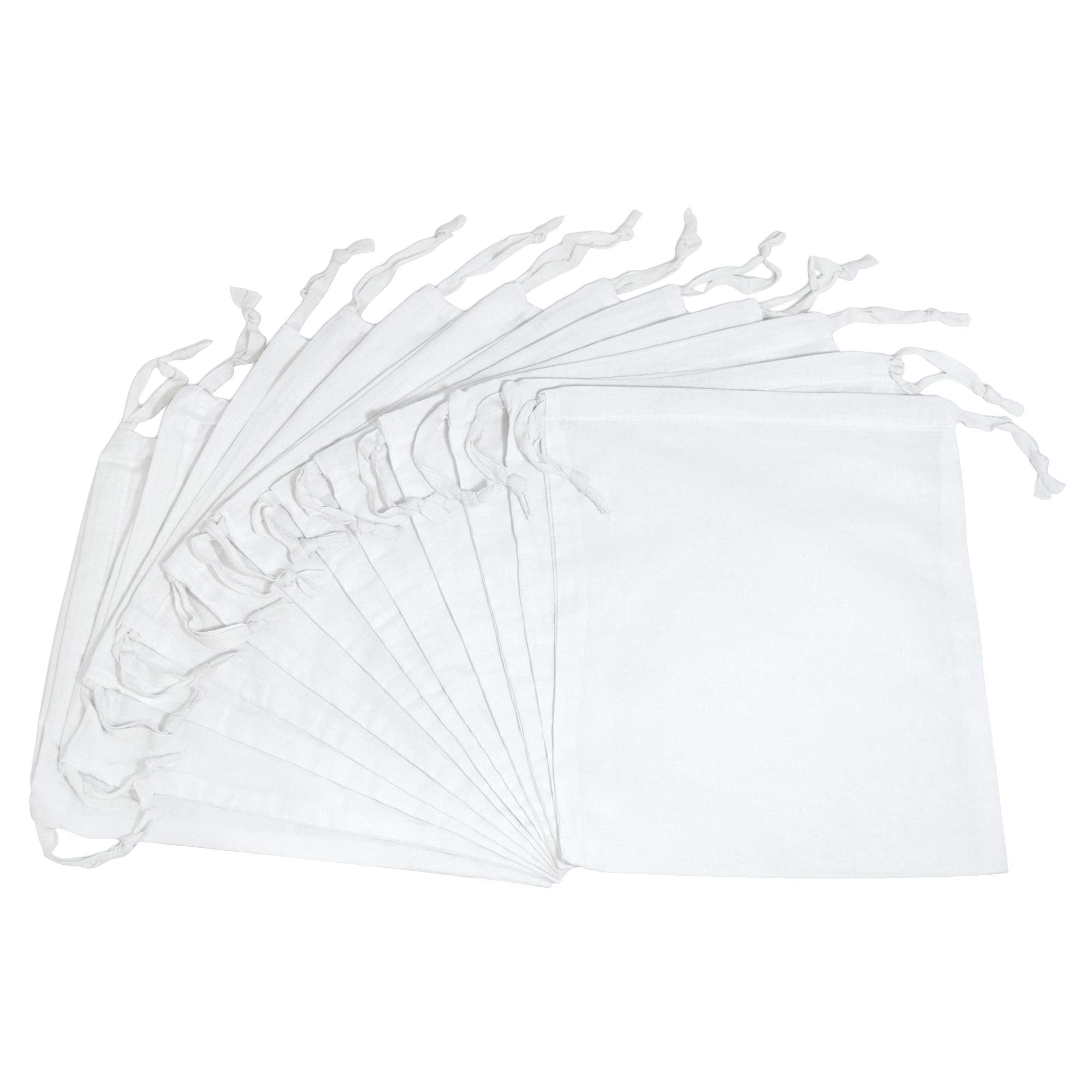 Prime Line Packaging Small Bright White Muslin Cotton Cloth Pouches Drawstring Bags  - Like New