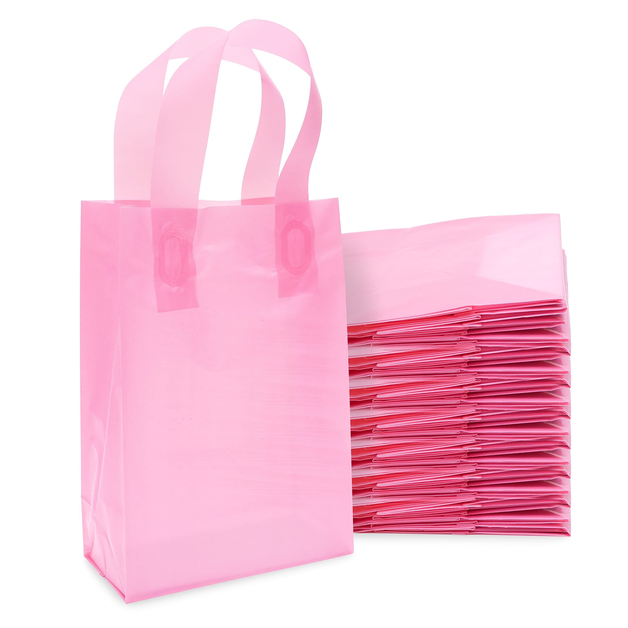 Prime Line Packaging 6x3x9 100 Pack Pink Gift Bags with Handles, Pink Goodie Bags for Small Business, Retail, Boutique, Merchandise, Bulk  - Like New