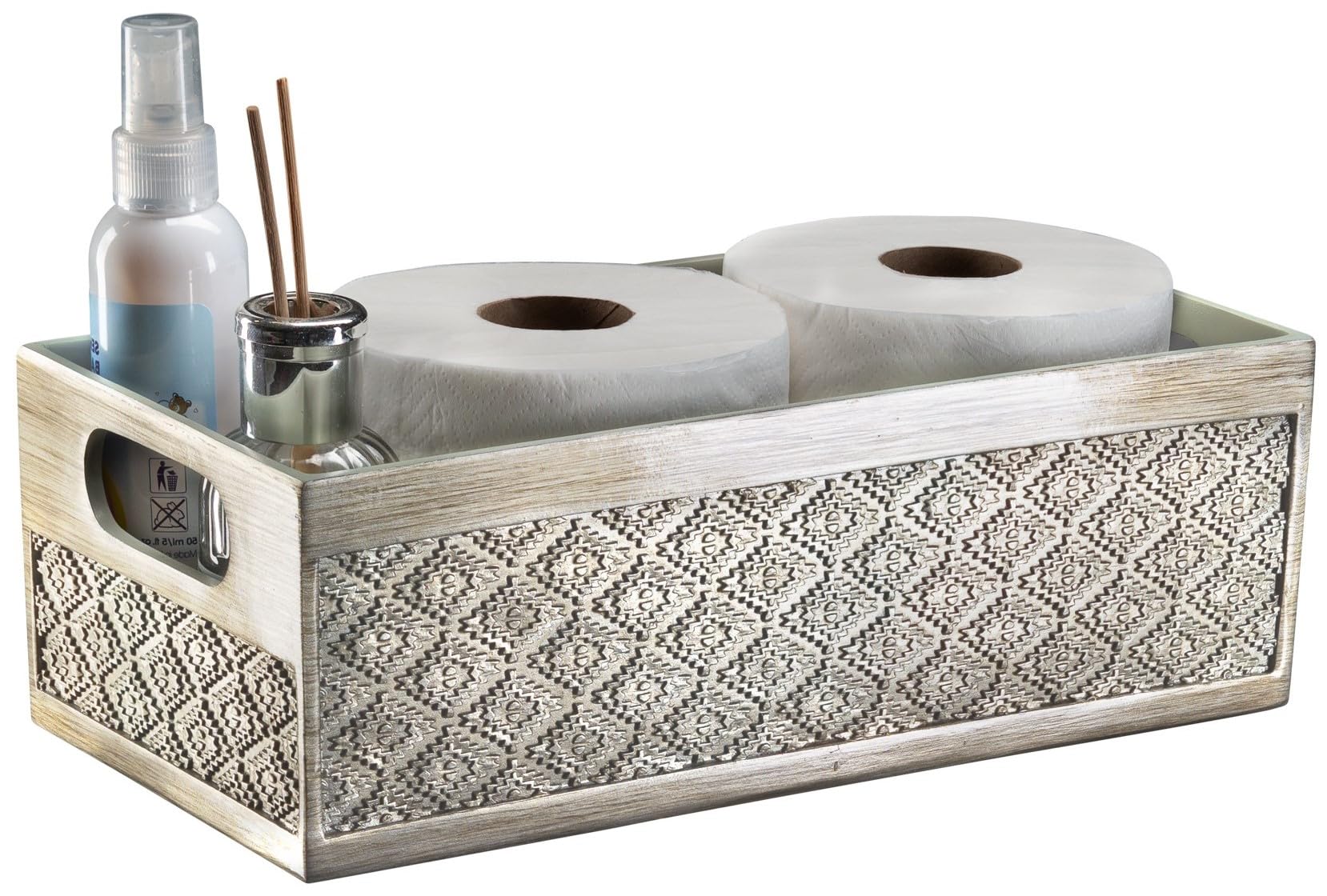 Bathroom Decor Box Toilet Paper Holder Storage Basket - Decorative Toilet Tank Topper Bathroom Storage Organizer - Bathroom Sink Organizer Countertop Container, Modern Silver-Gray Look (Dublin)  - Like New