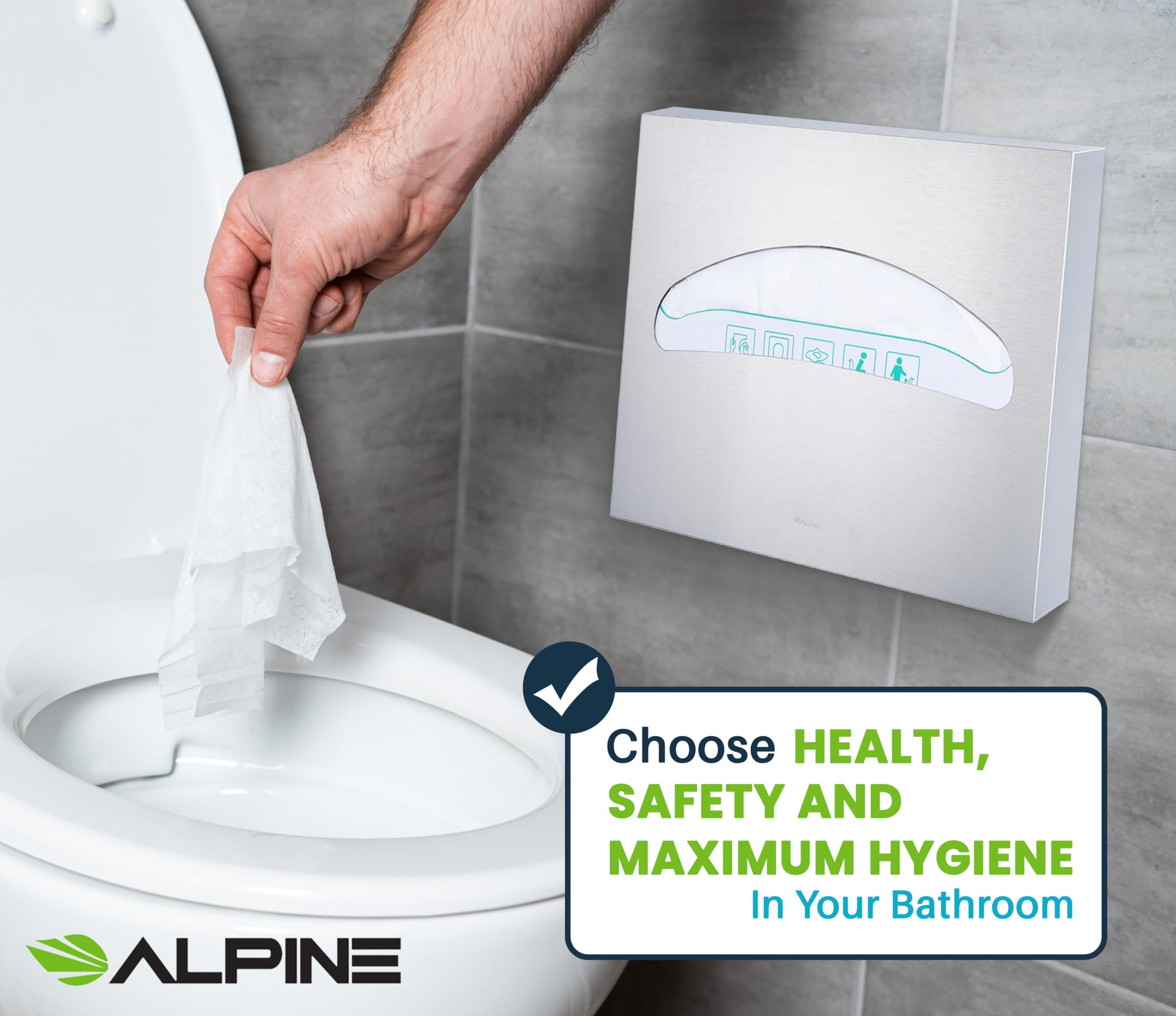 Alpine Toilet Seat Cover Dispenser Wall Mount, Toilet Seat Cover Holder for Disposable Toilet Seat Covers, Corrosion Free, Premium Grade Brushed Stainless Steel  - Very Good