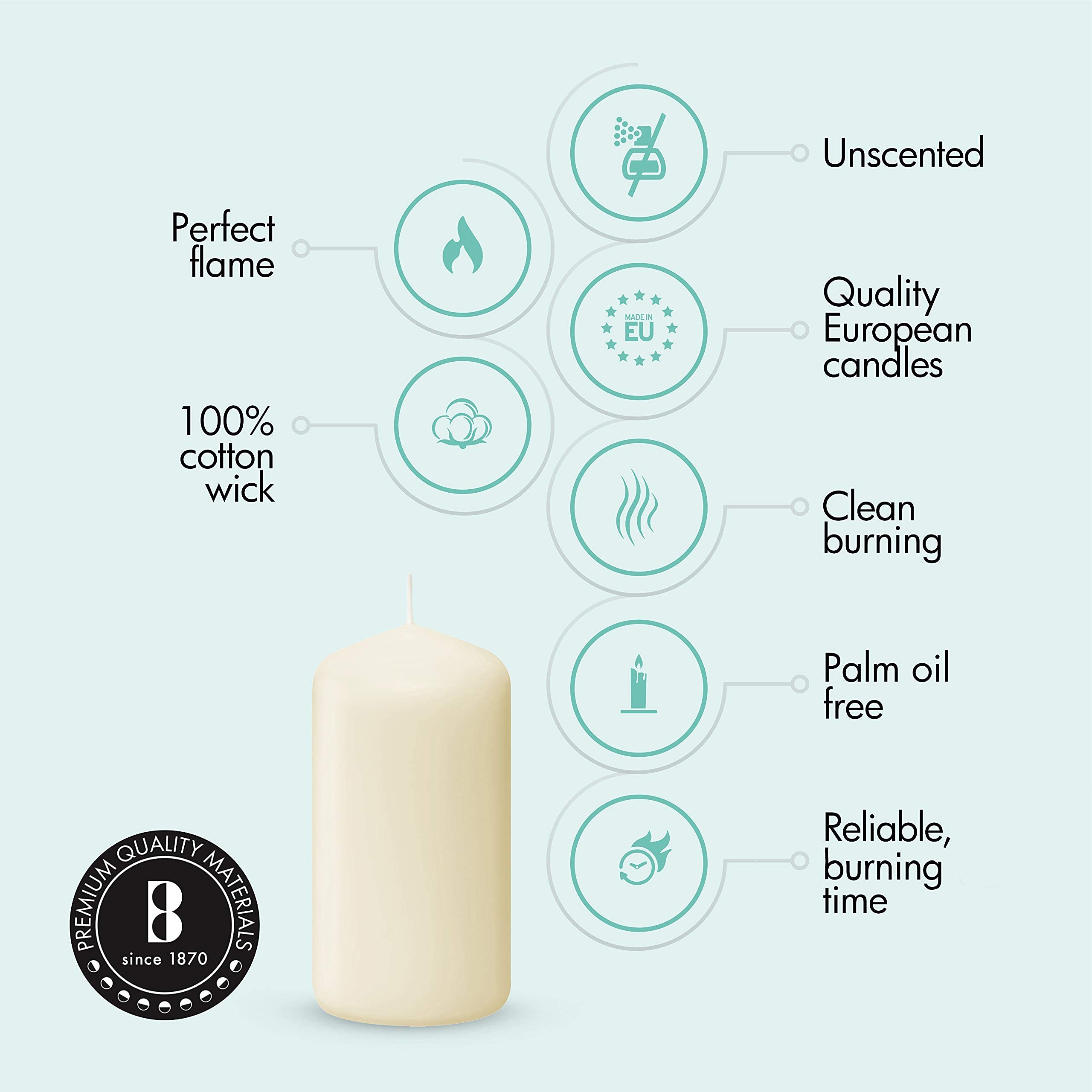 BOLSIUS Set of 20 Ivory Pillar Candles - Unscented Candle Set - Dripless Clean Burning Smokeless Dinner Candle - Perfect for Wedding Candles, Parties and Special Occasions  - Good