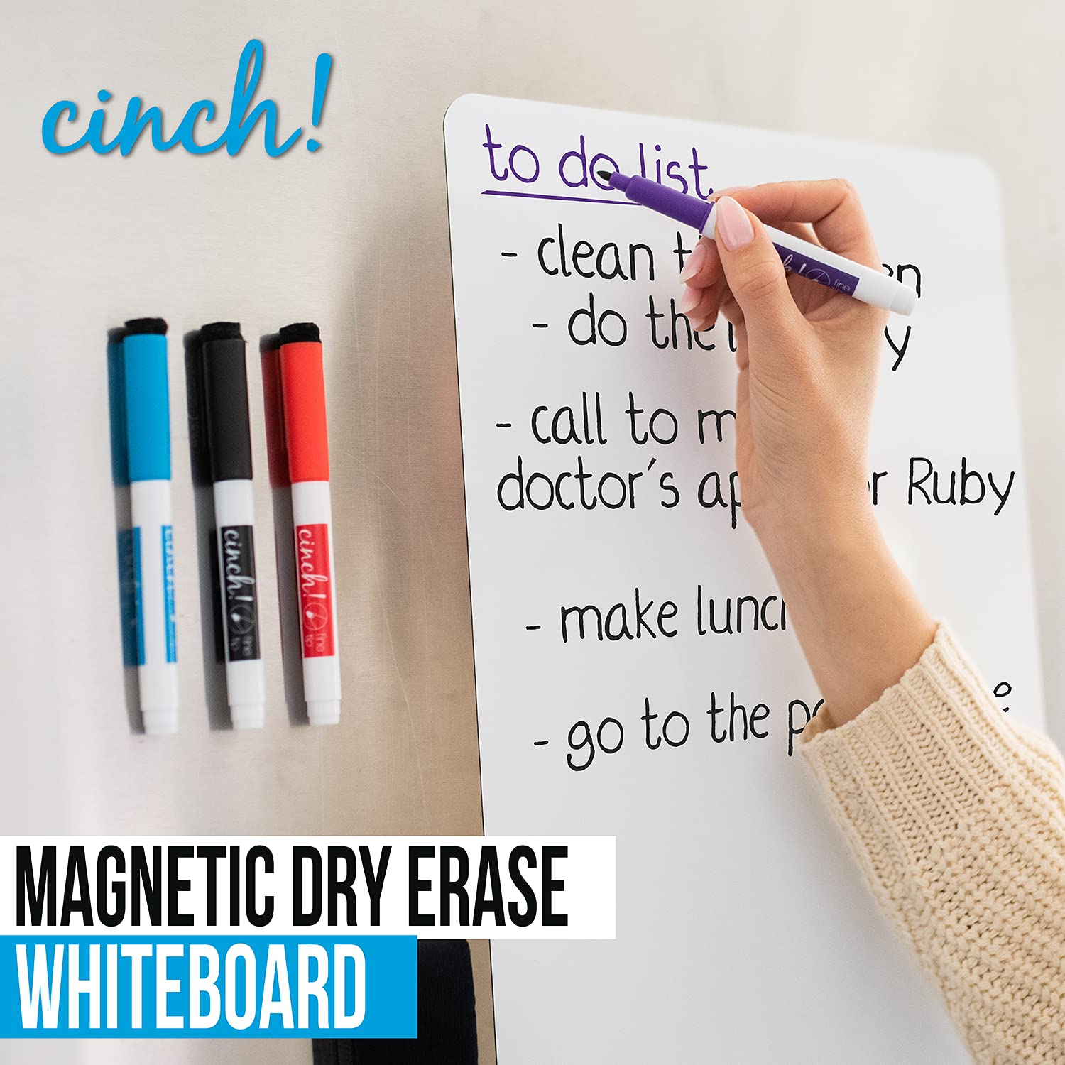 20x13 Stain-Resistant Magnetic Whiteboard for Fridge - Includes 4 Markers and Big Eraser with Magnets - Magnetic Dry Erase Board | Refrigerator White Board Organizer and Planner  - Like New