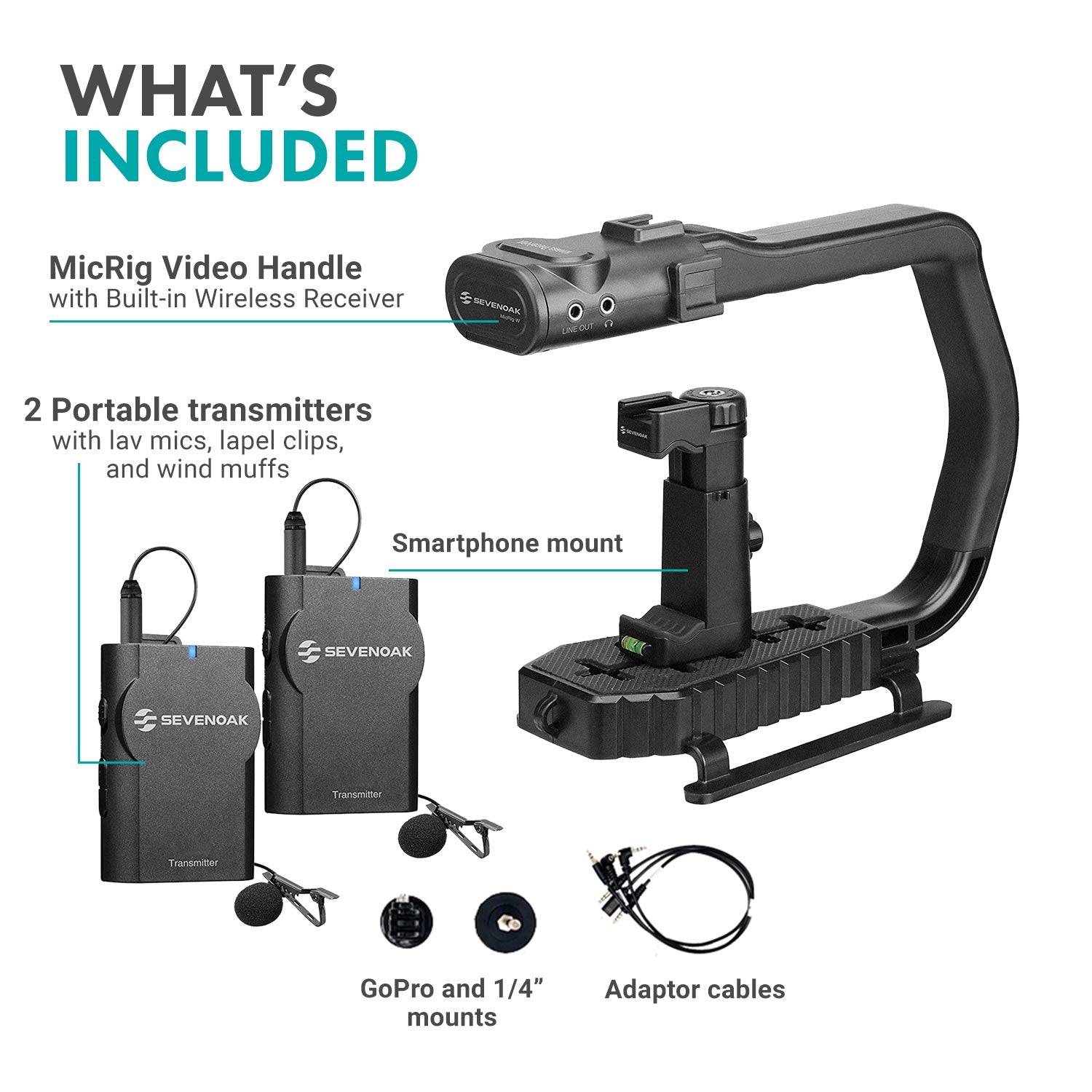 Movo MicRig-W2 Wireless Microphone Filmmaker Kit - Video Handle Stabilizer with Built-in Dual Wireless Lavalier Microphone Compatible with Canon EOS, Nikon, Sony, Panasonic DSLR and Mirrorless Cameras  - Acceptable