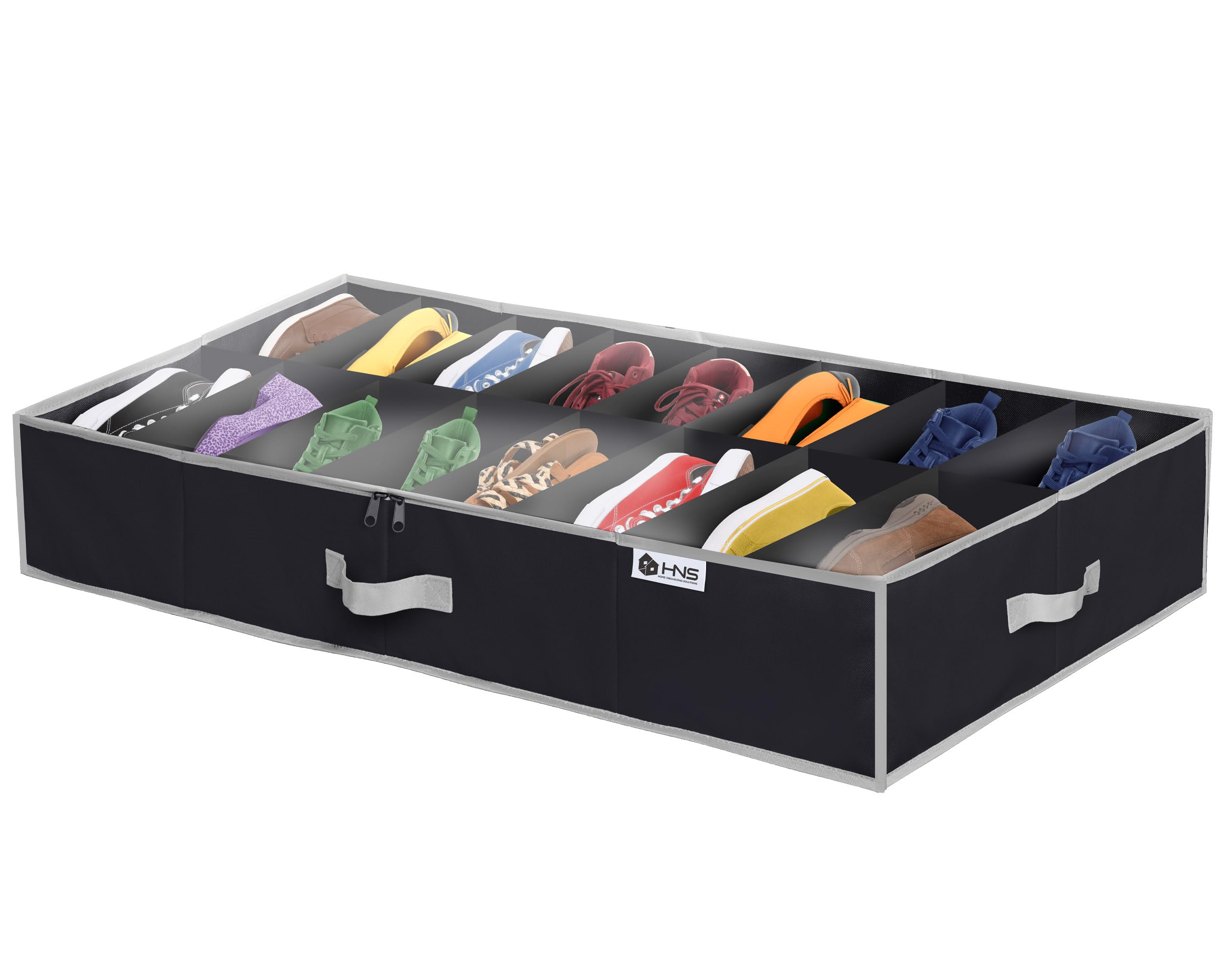 HOLDN' STORAGE Extra-Large Under Bed Shoe Storage Organizer - Underbed Storage Solution Fits Men's and Women's Shoes, High Heels, and Sneakers with Durable Vinyl Cover & Extra-Strong Zipper - Black  - Very Good