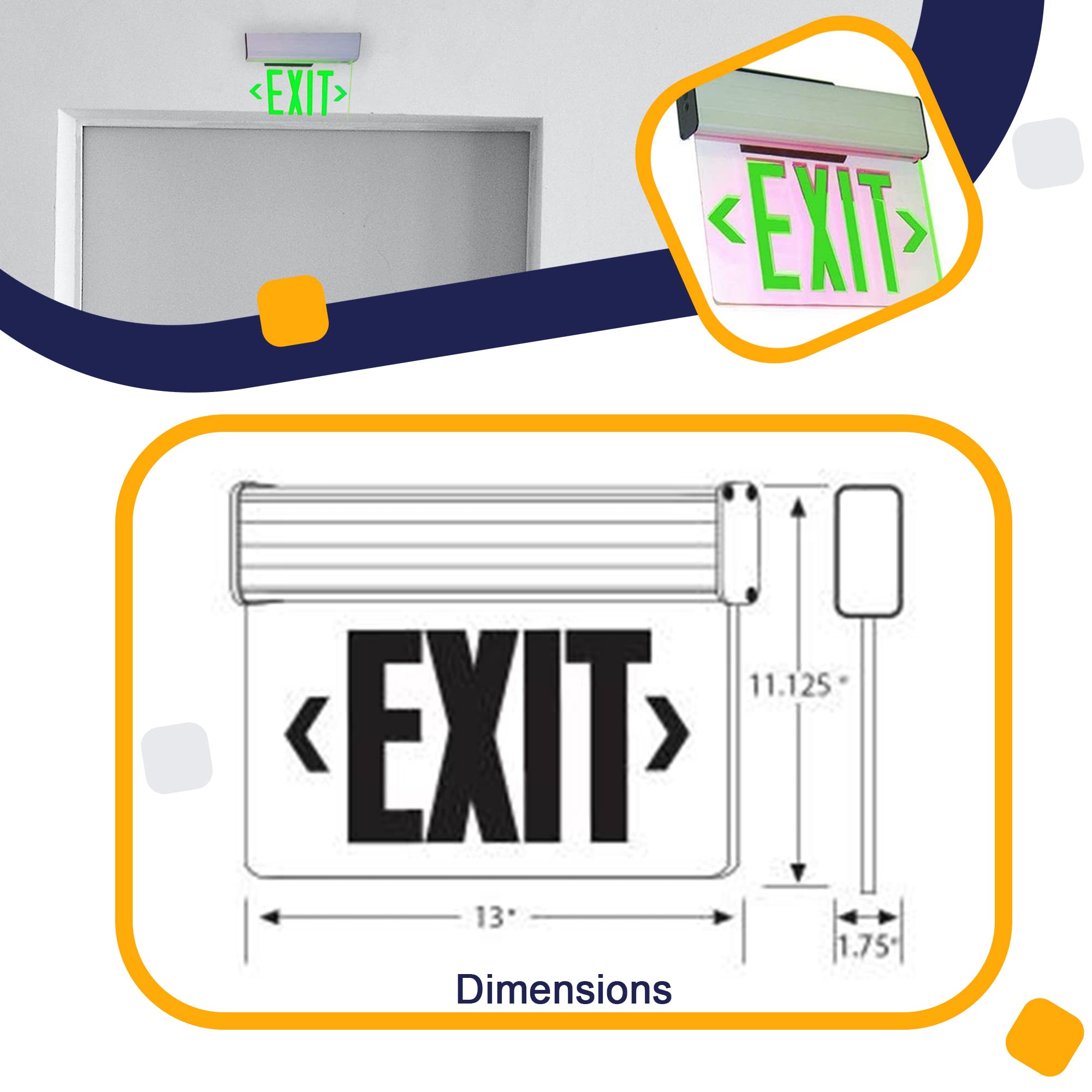 Ciata Led Exit Sign, Ac Sign, Single Face Edge Lit Emergency Exit lights with Battery Backup, Exit Light With Clear Panel Wall Mount  - Very Good