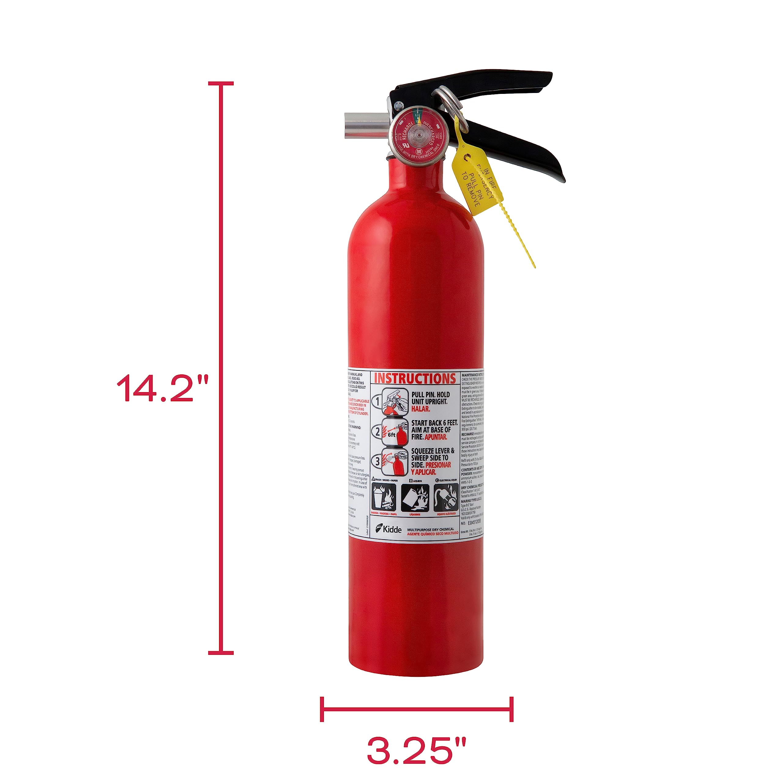 Kidde Pro 210 2A:10-B:C Fire Extinguisher, Rechargeable, Multi-Purpose for Home & Office, 4 lbs.  - Like New