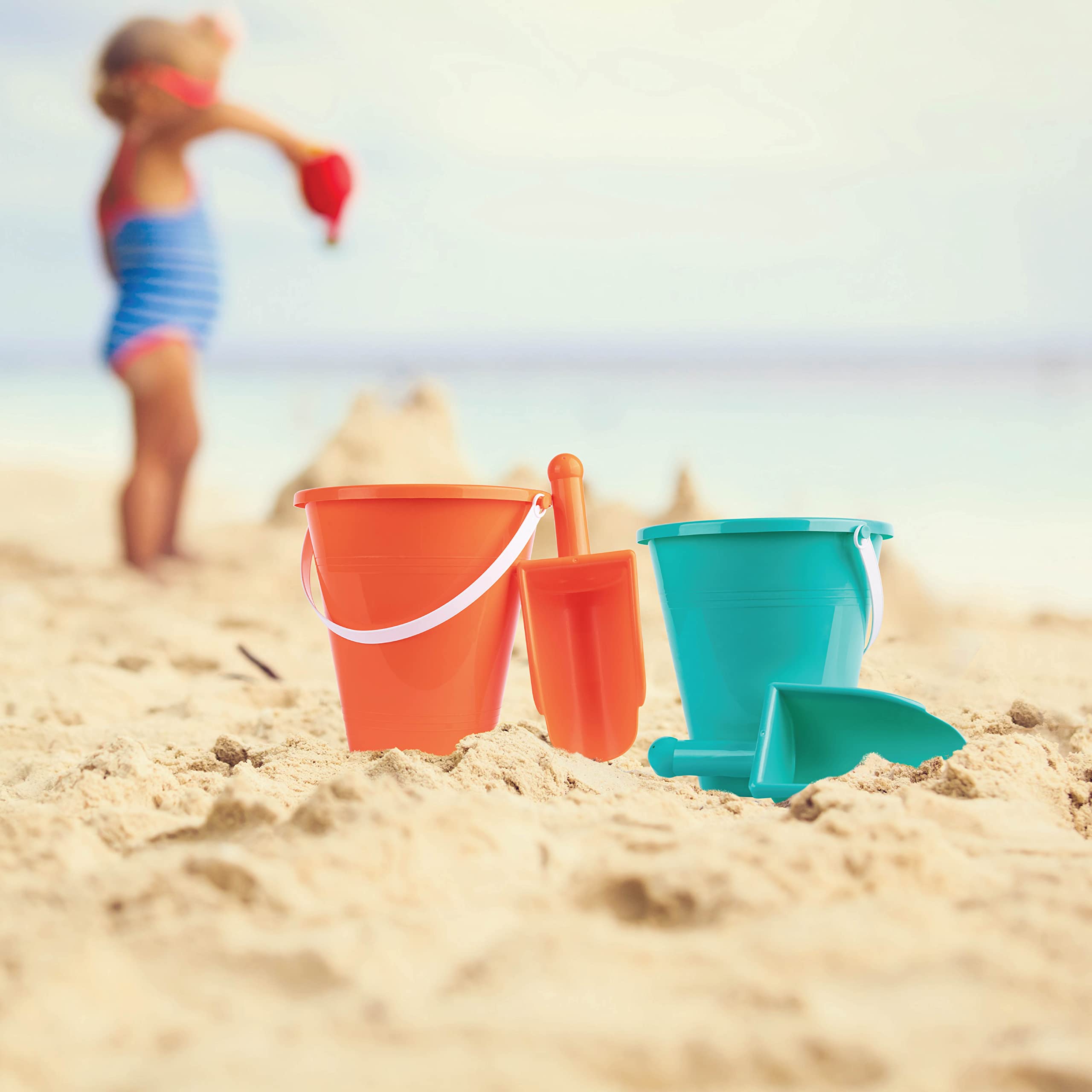 Large 8 Inch Beach Sand Pails and Shovels - Includes 3 Sand Shovels and 3 Pail Buckets - Fun Summer Sand Toys for Boys and Girls  - Like New