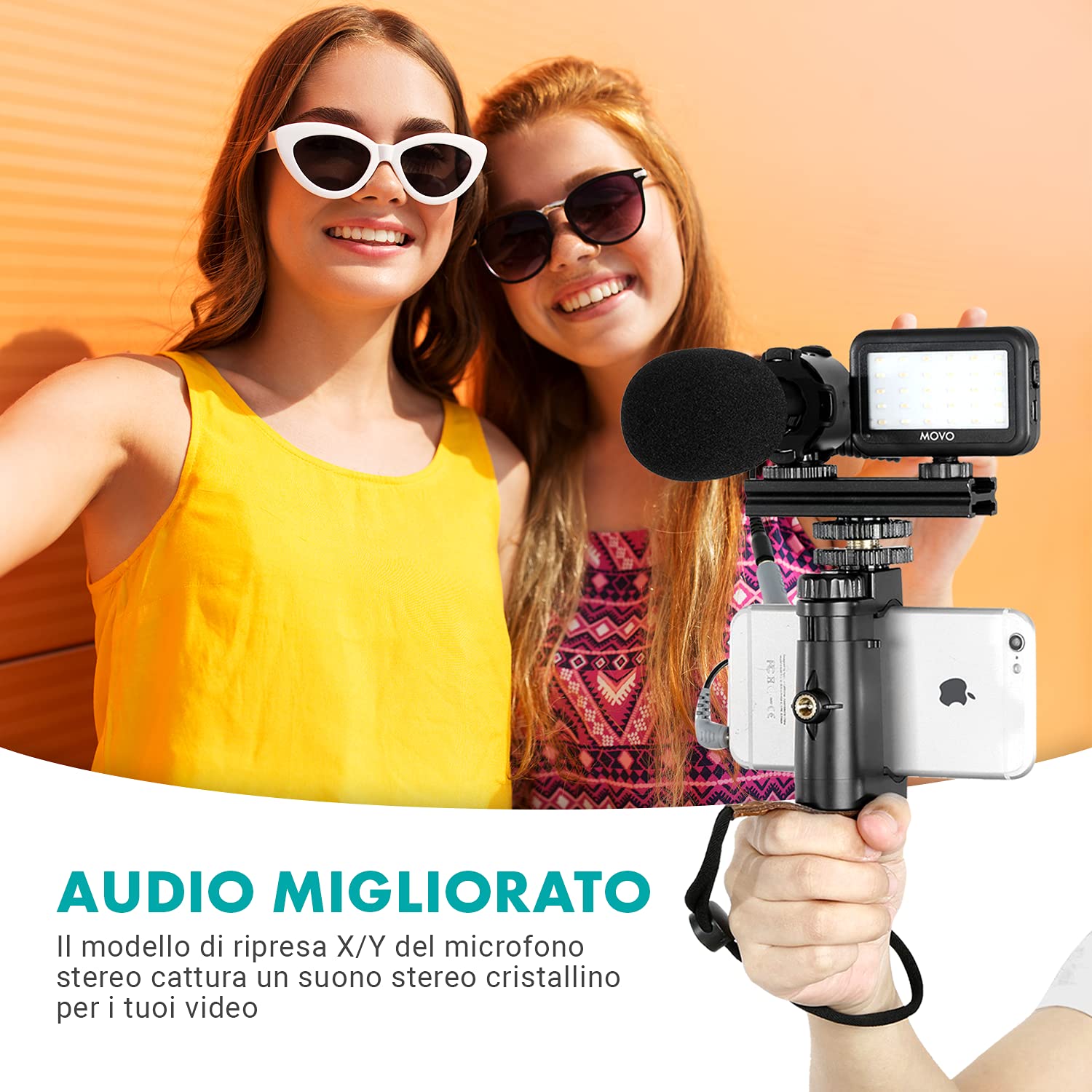 Movo V7+ YouTube Starter Kit - Vlogging Kit for iPhone with Tripod, Grip, Stereo Microphone, LED Light and Remote - Vlog Kit for iPhone 5, 5C, 5S, 6, 6S, 7, 8, X, XS or Samsung - iPhone Vlogging Kit  - Good