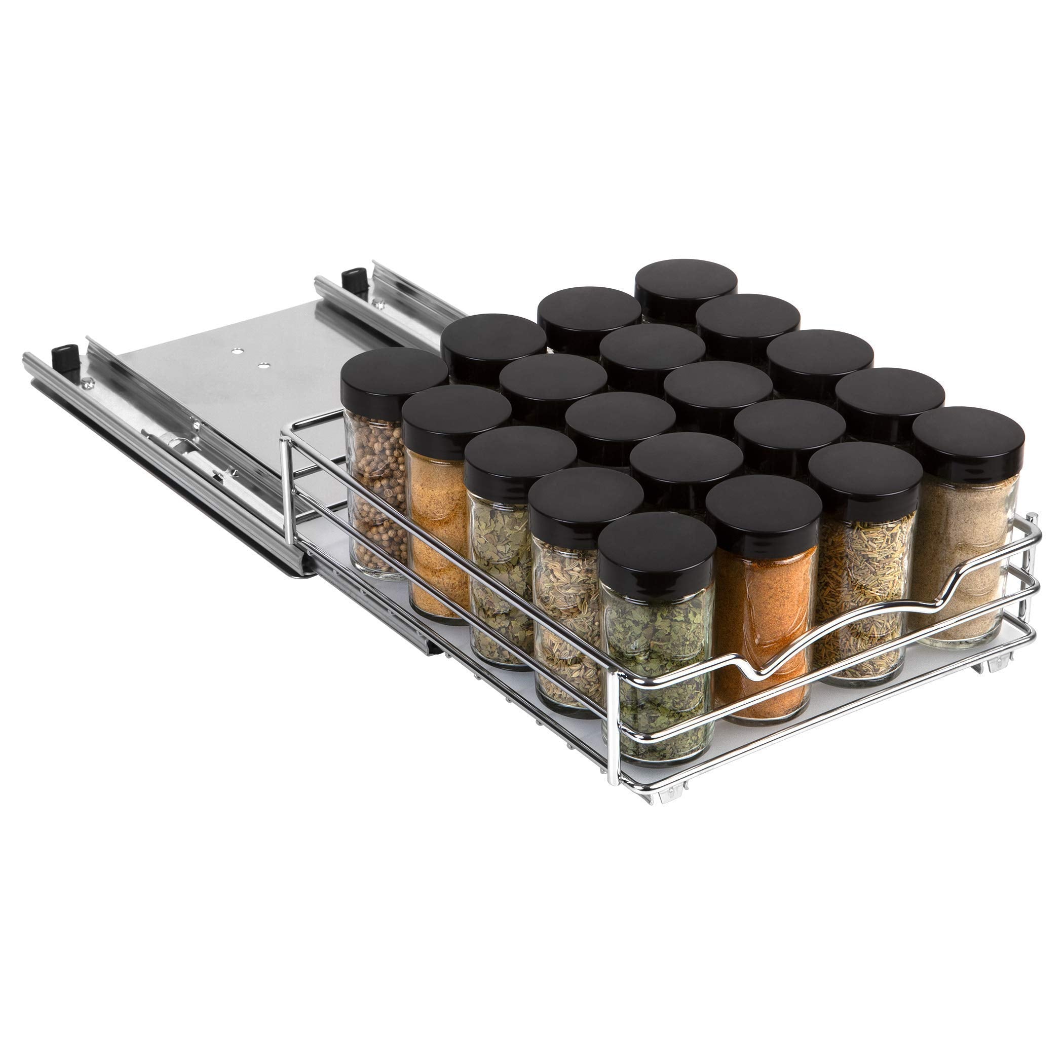 Pull Out Spice Rack Organizer for Cabinet, Heavy Duty-5 Year Limited Warranty, Chrome 8-3/8"Wx 10-3/8"D x 2-1/8 H Slide Out for Upper Kitchen Cabinets and Pantry, Fits Spices, Sauces, Canned Food etc.  - Like New