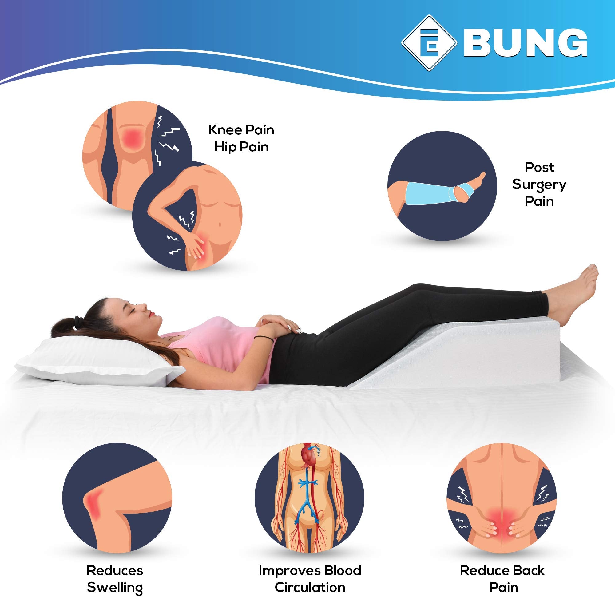 Ebung Leg Elevation Pillow with Memory Foam & Cooling Gel - Elevated Leg Pillows for Sleeping, Blood Circulation, Leg Swelling Relief, and Sciatica Pain Relief - Pillow for Back Pain and Pregnancy  - Good
