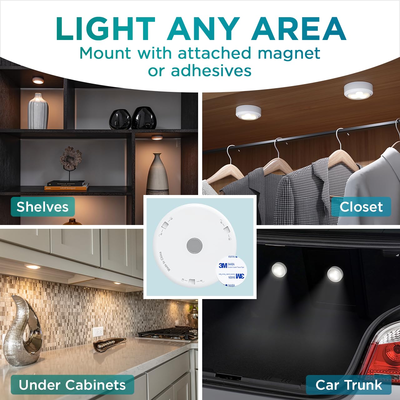 Brilliant Evolution Wireless LED Puck Light 3 Pack, Under Cabinet Lighting, Closet Lights, Kitchen Sink/Shelf Lights, Battery Powered, Stick On Push/Tap Lights - Under Cabinet Lights Wireless  - Good