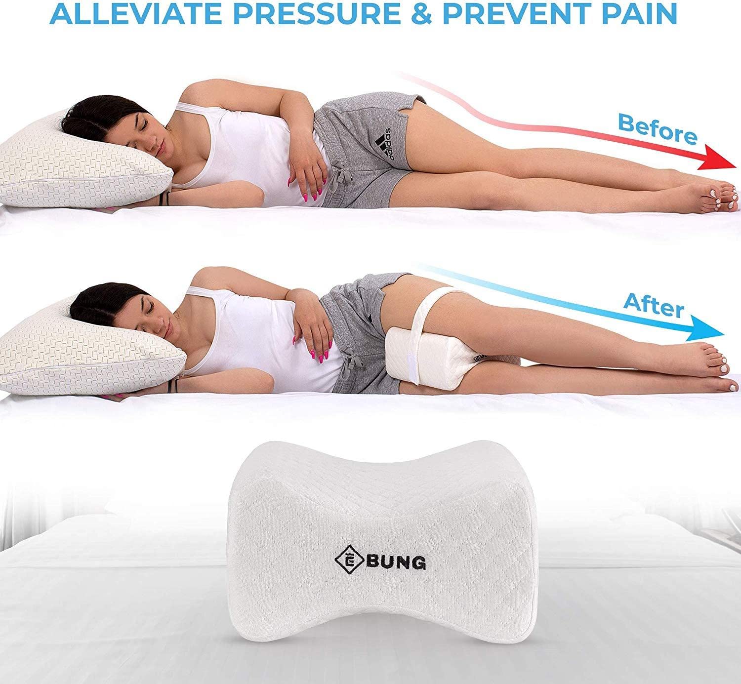 Knee Pillow with Adjustable and Removable Strap for Hip, Back, Leg, Knee Pain Relief -Leg Pillow- Ideal for Side Sleepers, Pregnancy and Spine Alignment Memory Foam Wedge Contour with Washable Cover  - Like New