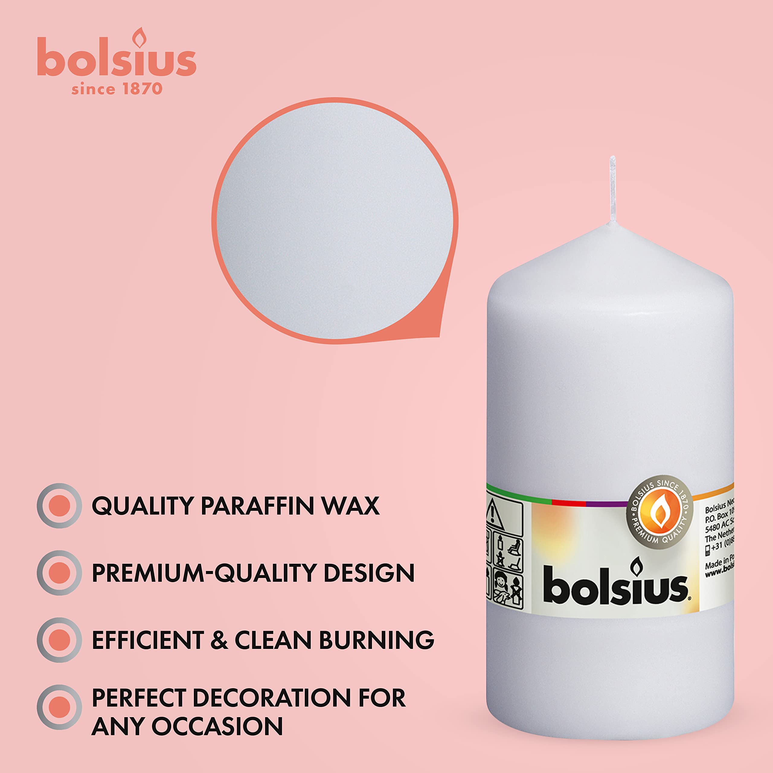 BOLSIUS Pillar Candles - Premium European Quality - Unscented Dinner, Wedding, Party, & Restaurant Candles  - Like New