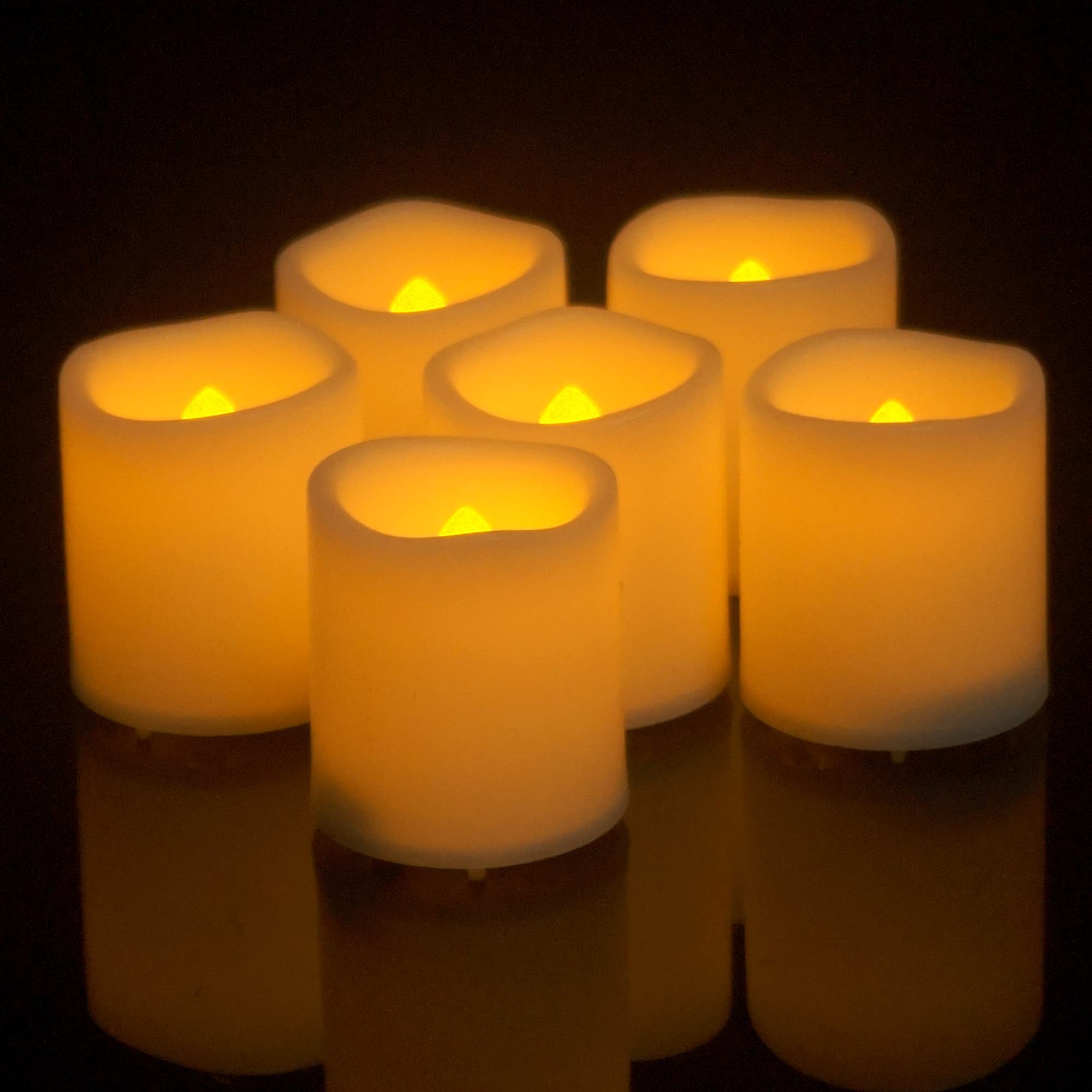 Flameless Fake Battery Operated LED Votive Candles Flickering Powered Bright Tea Lights for Birthday Party Bridal Shower Baby Shower Wedding Christmas Home Decorations Battery Included, Set of 6  - Like New