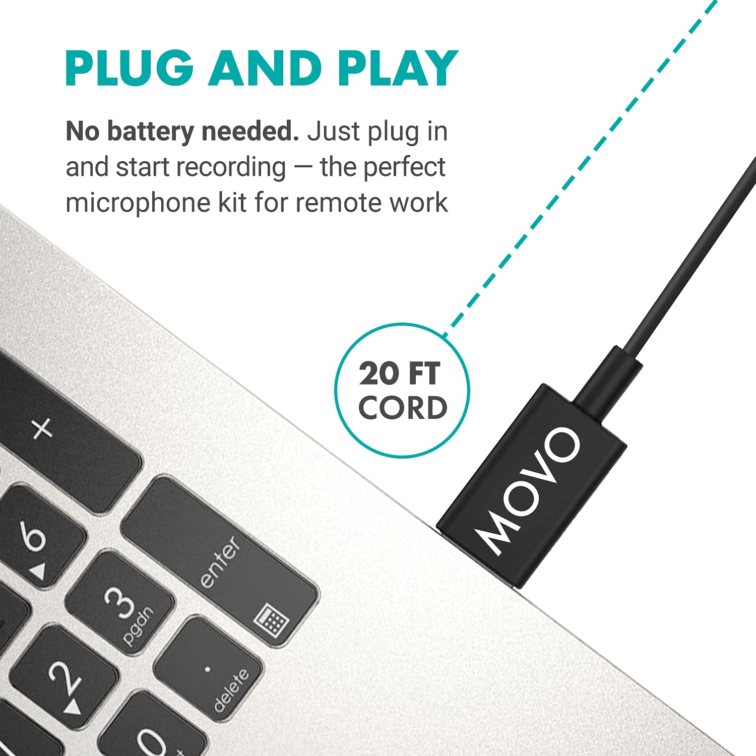 Movo M1 USB Lavalier Lapel Clip-on Omnidirectional Computer Microphone for Laptop, PC and Mac, Perfect Podcasting, Gaming, Streaming and Desktop Mic (20-Foot Cord)  - Like New