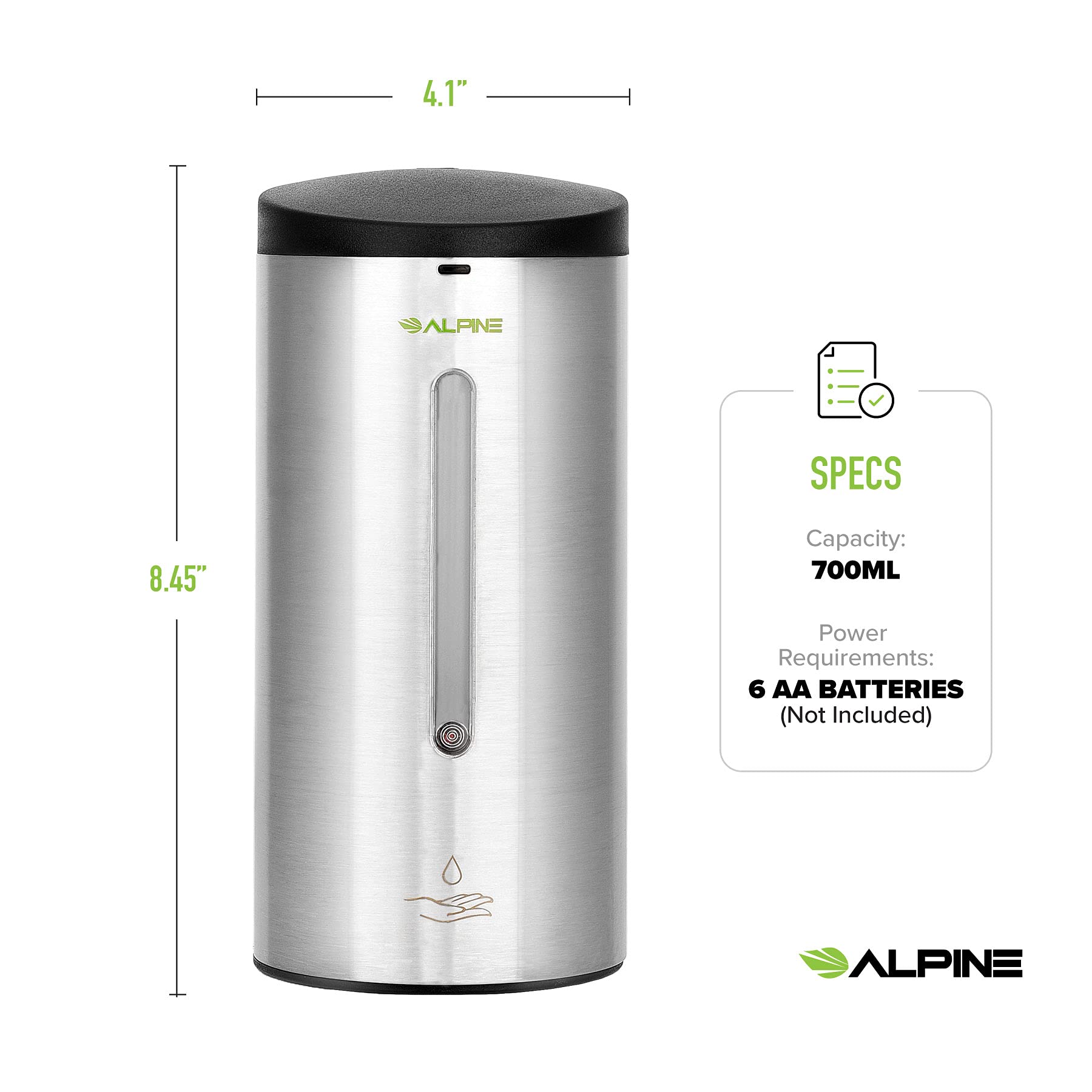 Alpine Automatic Soap Dispenser - Touchless Hand Sanitizer Liquid/Gel Dispenser - for Restaurant, Hospital, School, Hotel, Kitchen, and Bathroom-700mL(Stainless Steel)  - Good