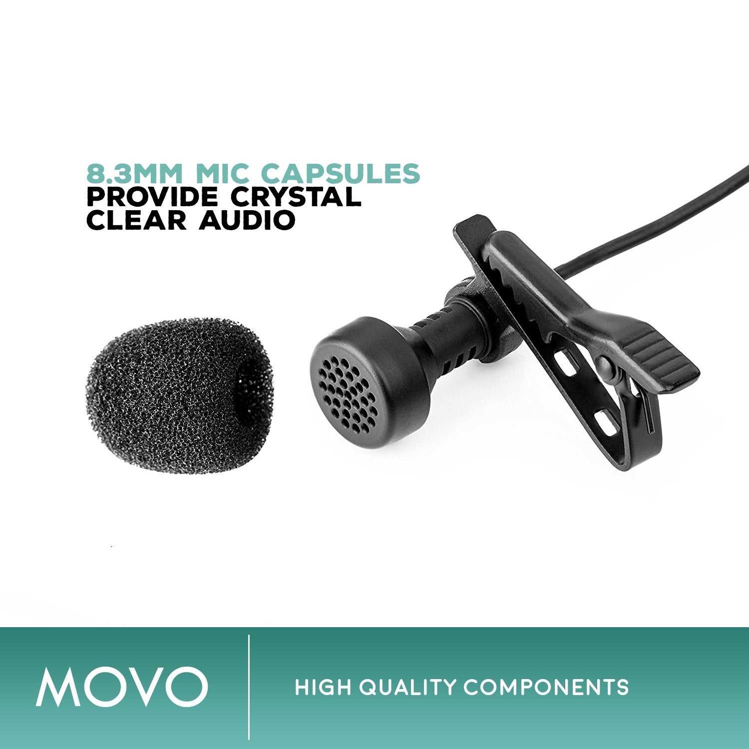Movo LV-6 Pro Grade Cardioid XLR Lavalier Condenser Microphone, with 8.3mm Mic Capsule, Lapel Clip and Windscreen (48V Phantom Powered)  - Very Good