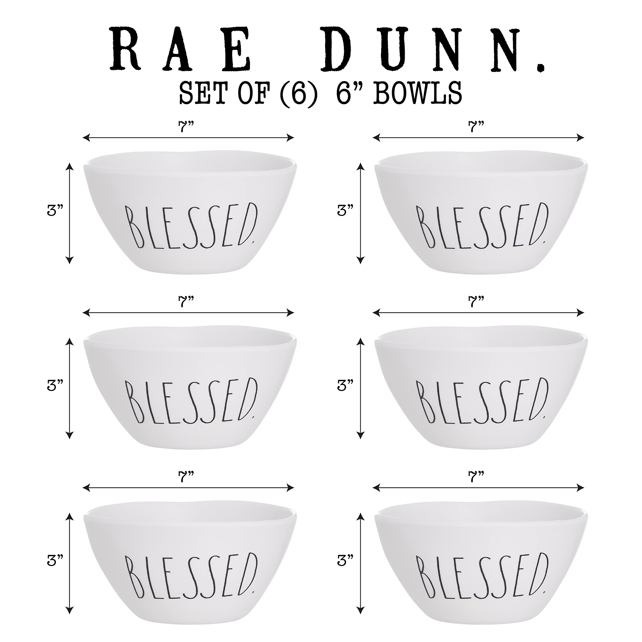 Rae Dunn Melamine Bowl Sets - Durable Dishwasher Safe Dinner/Cereal Bowls Set of 6 (6 inch) Bowl Set for Soup, Cereal, Pasta, Salads  - Like New