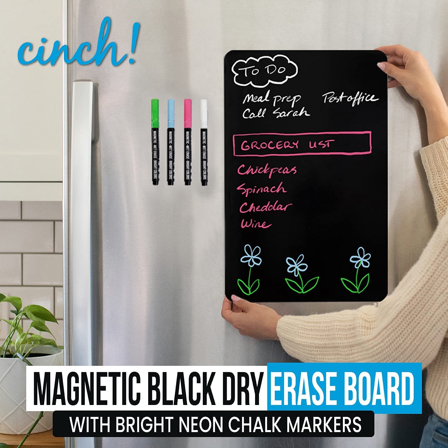 Cinch 17x11 Fridge Whiteboard Magnetic - Plus 4 Markers - Magnetic White Board for Refrigerators, Magnetic Fridge Dry Erase Board, Refrigerator Whiteboard Magnetic Organizer & Planner  - Like New