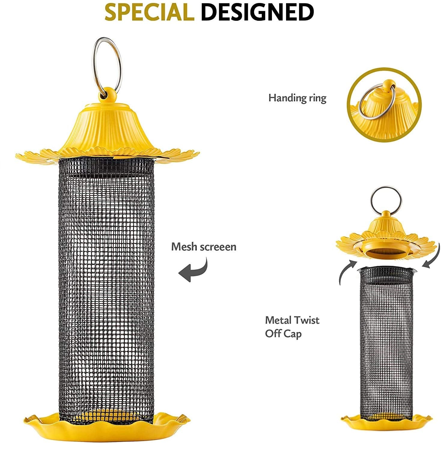 Finch Bird Feeders for Outside [Set of 2] 0.5 LB Capacity Yellow Wild Bird Feeders, Seeds Attracts Small Birds to Backyard & Garden. Tube Bird Feeders for Outdoors.  - Acceptable