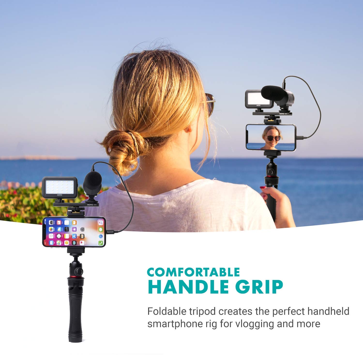 Movo iVlogger Vlogging Kit for iPhone - Lightning Compatible YouTube Starter Kit for Content Creators - Accessories: Phone Tripod, Phone Mount, LED Light and Shotgun Microphone  - Acceptable