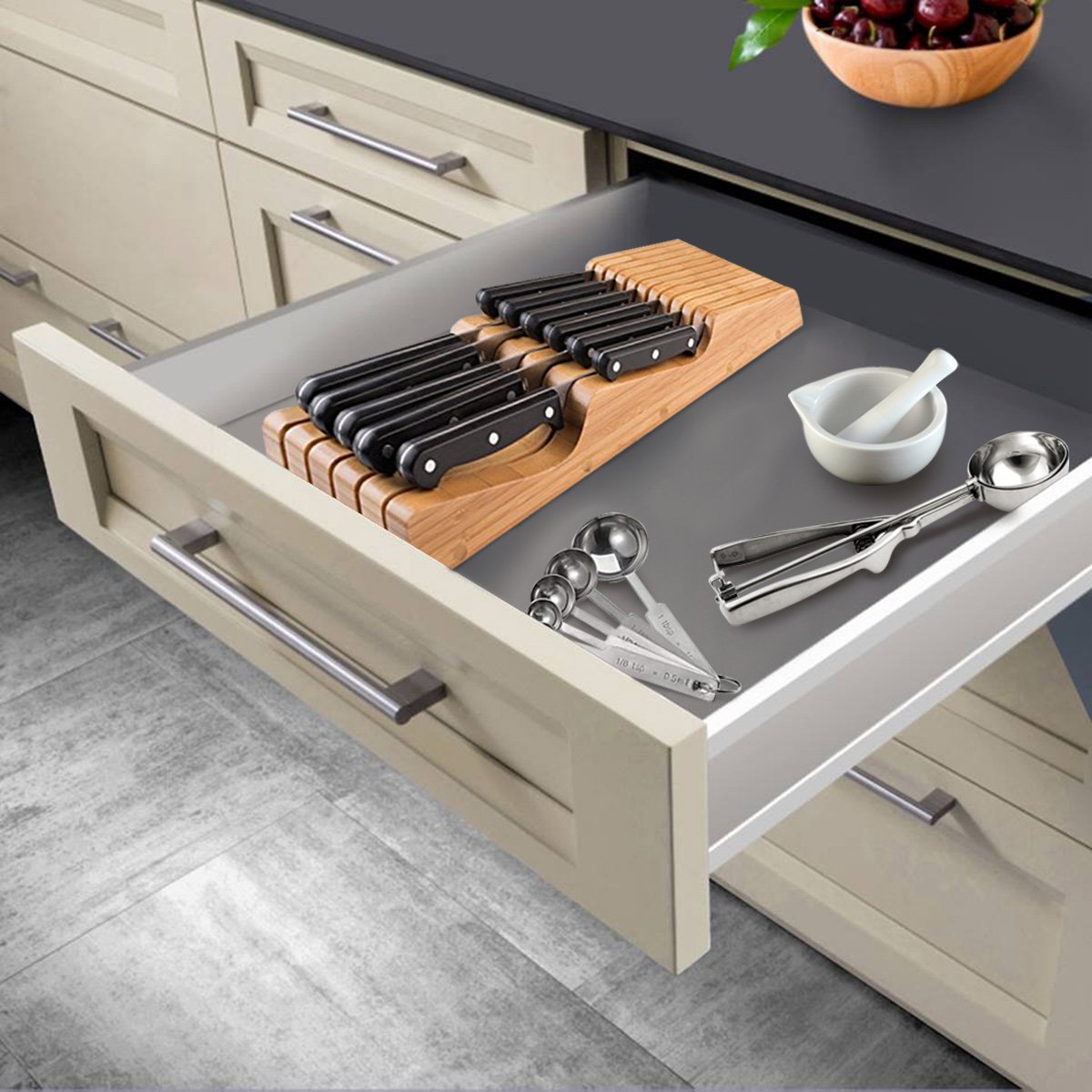 Bamb�si In-Drawer Knife Block - Bamboo Knife Drawer Organizer for Kitchen | Fits 5 Long + 6 Short Knives | Store Knives with Blades Pointing Down - Wooden Steak knife Holder without Knives  - Very Good