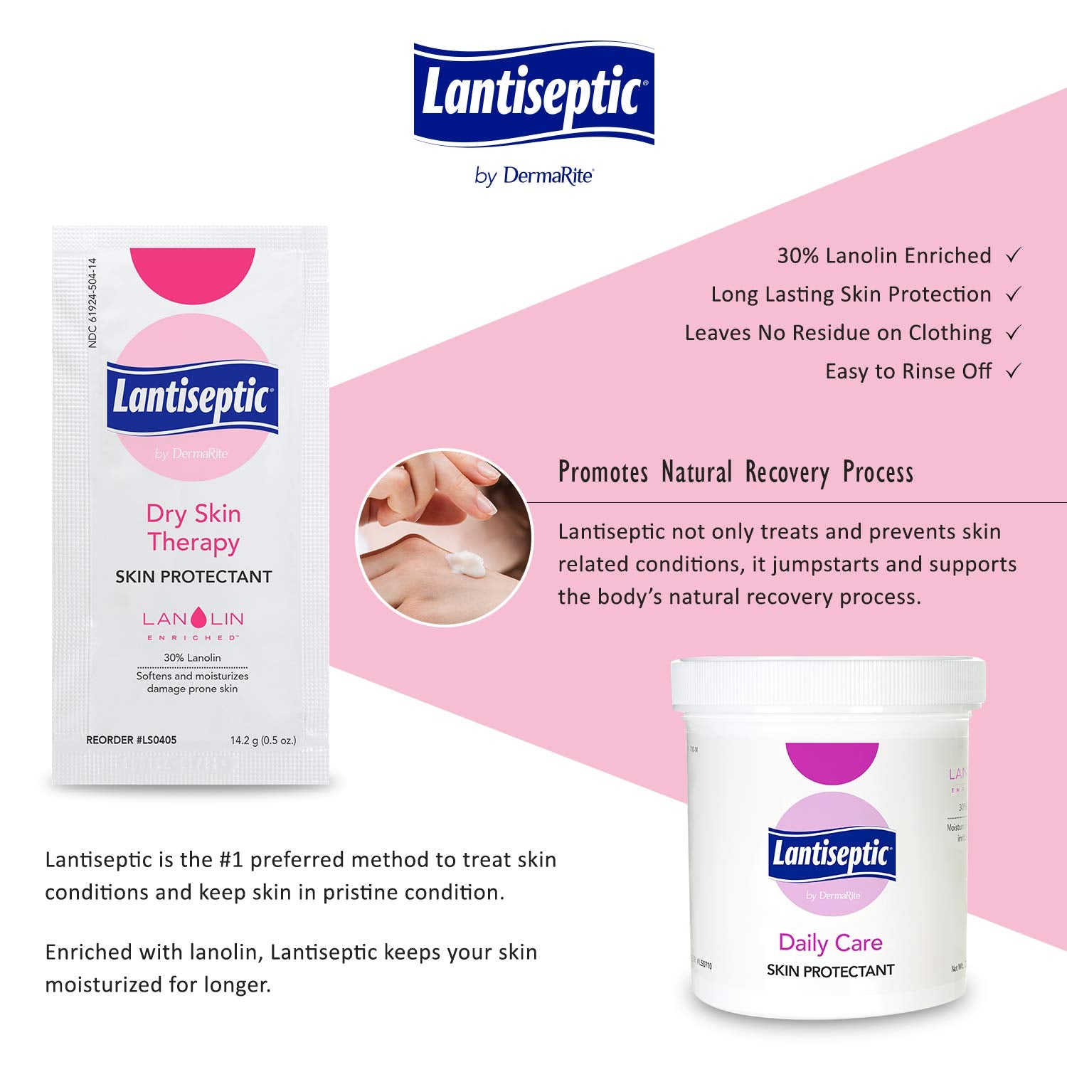 Lantiseptic Daily Dry Skin Protectant Cream - Moisturizes and Protects Cracked, Damaged and Irritated Skin - 30% Lanolin Moisture Barrier Ointment
