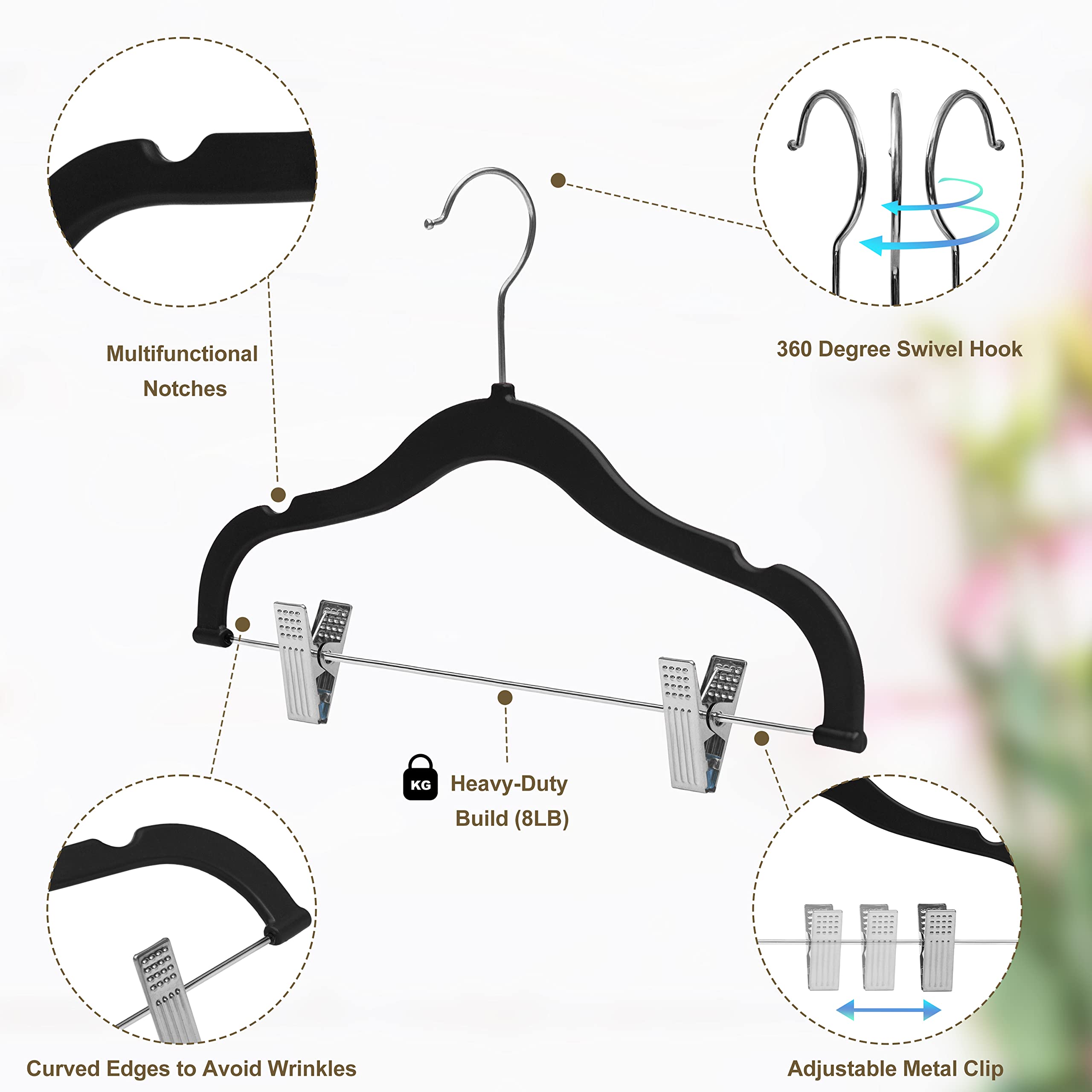 Quality Kids Plastic Non Velvet Non-Flocked Thin Compact Skirt Pant Coat Hangers with Metal Clips for Skirts Pants Blouses 360° Swivel Hook, Jacket, Shirt, Pants, Suit Hangers  - Very Good