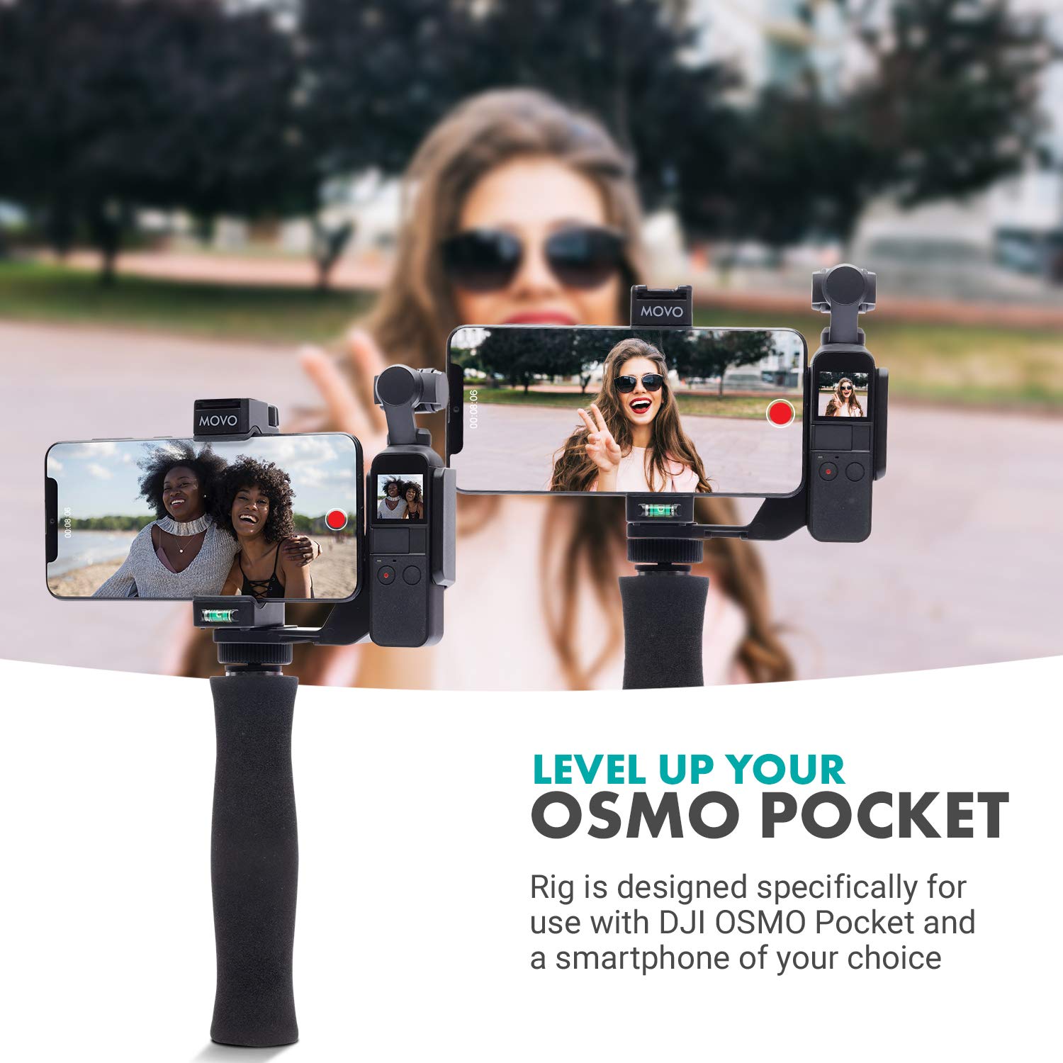 Movo Video Rig Compatible with The DJI OSMO Pocket 1, 2 - Includes Universal Smartphone Mount, Grip Handle, and 2 Cold Shoes for Mounting Microphone, Light - OSMO Pocket Microphone and Video Rig  - Like New