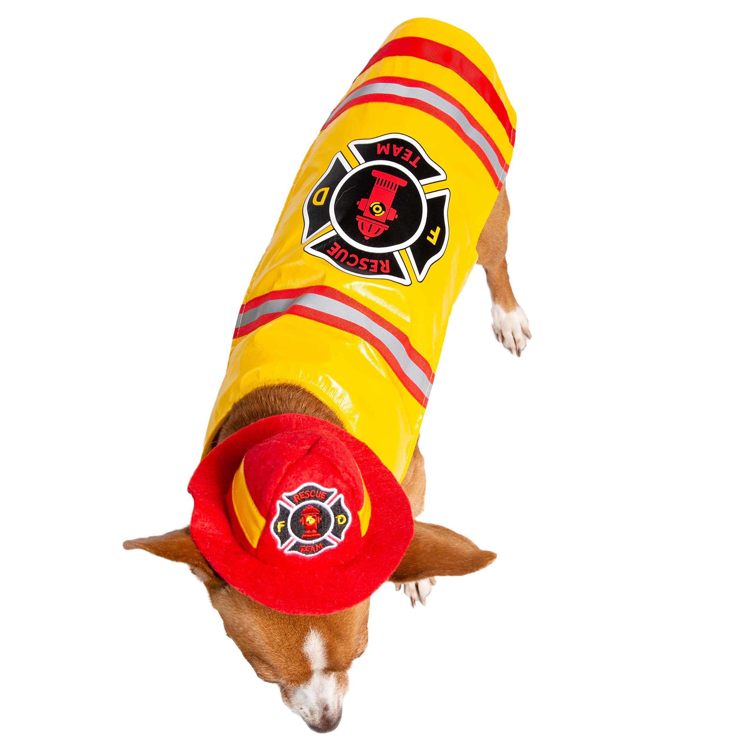 Pet Krewe Dog Firefighter Costume - Funny Halloween Pet Fireman Outfit Costumes for Small, Medium, Large Cats and Dogs.  - Like New