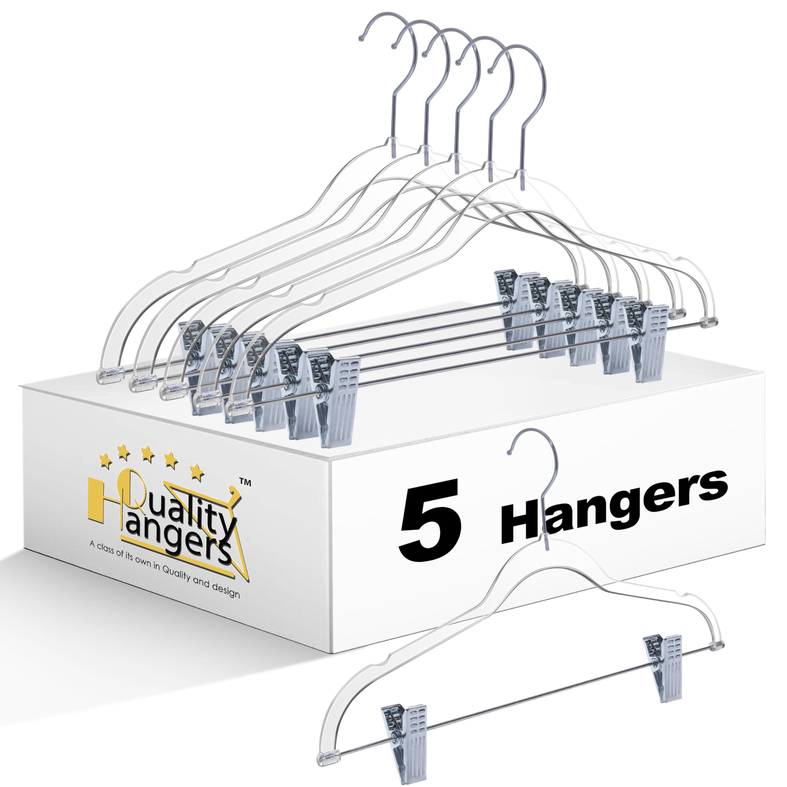 Title: Clear Plastic Pants Hangers with Clips Multi Pack | Heavy Duty Skirt Hangers Swivel Hook and Notches | Space Saving Acrylic Clip Hangers for Pants | Suitable for All Clothing | 16.5 Inch  - Like New