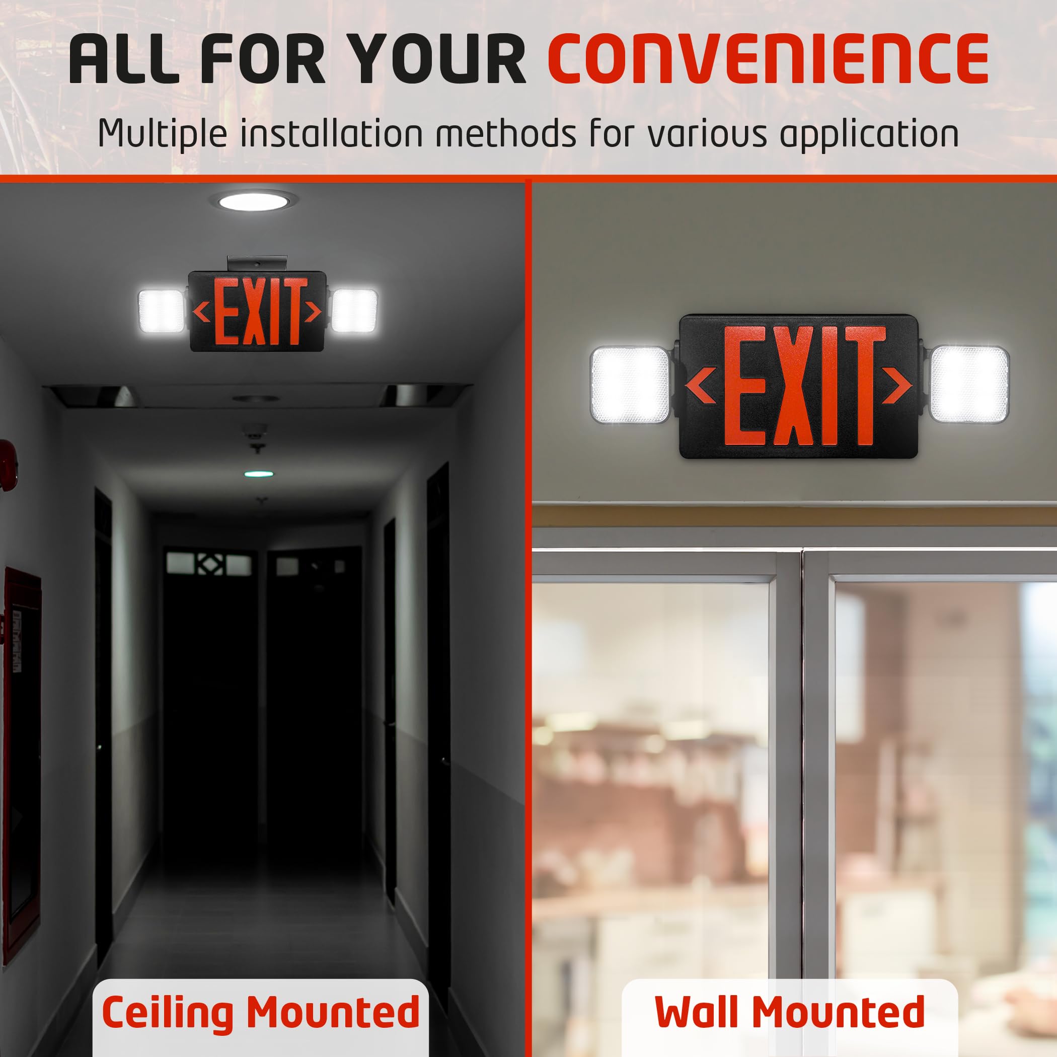 Ciata Emergency LED Exit Sign Combo with 90-Minute Battery Backup and Adjustable Ultra-Bright LED Lamps  - Like New