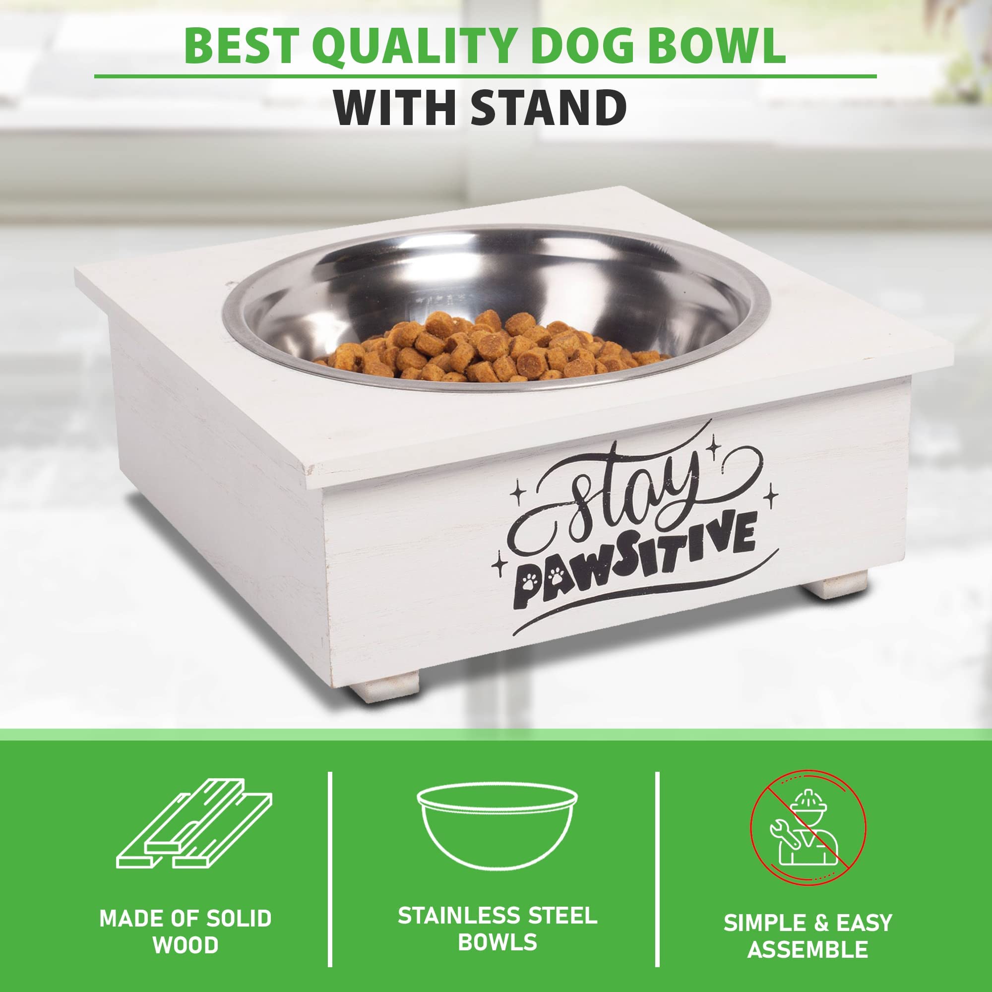 Pet Bowl with Stand Single- Food Bowls for All Dogs with Wooden Stand | Water Feeder with Stainless Steel Feet Tray  - Very Good