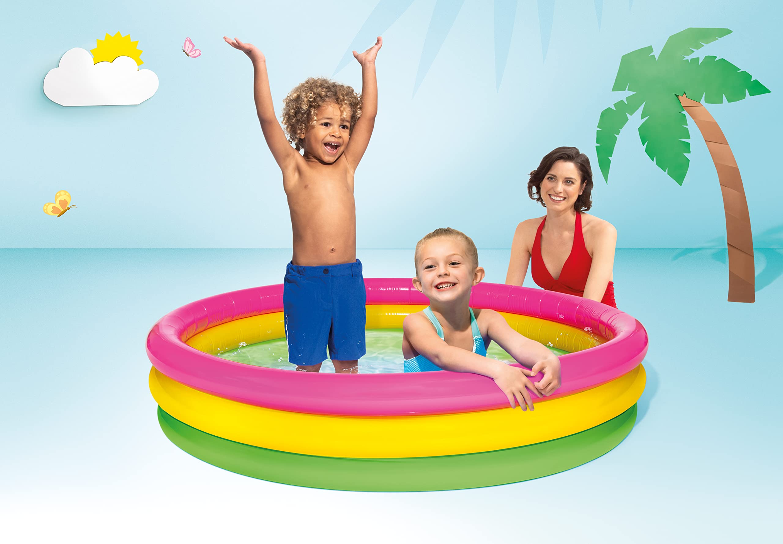 Intex Sunset Glow Inflatable Pool: 58in x 13in - 3 Ring Soft Floor - 73 gal Capacity - Repair Patch Included  - Like New