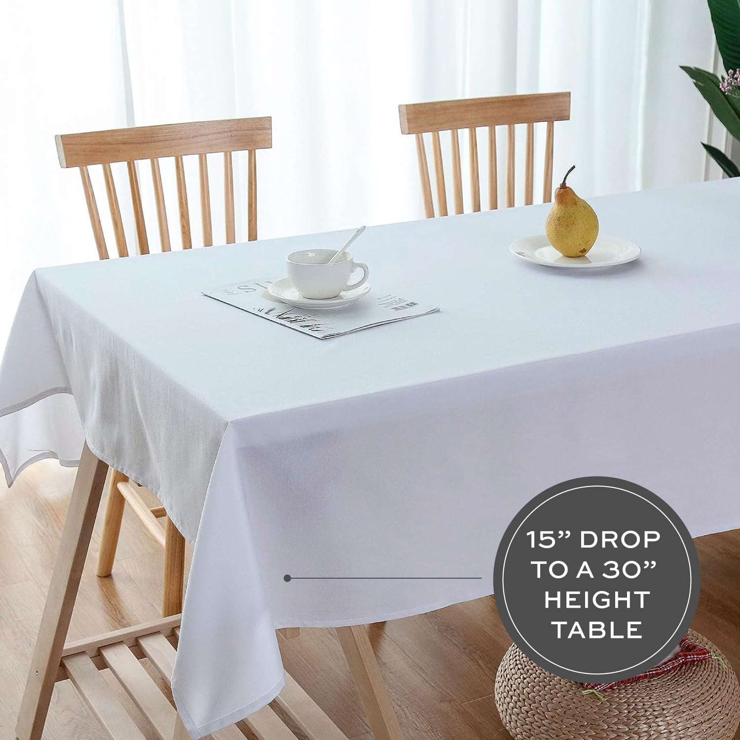WEALUXE White Table Cloths for 6 Foot Folding Tables [2 Pack, 60x102 Inches] White Tablecloths Rectangular, Stain and Wrinkle Resistant Washable Linen Fabric Cloth  - Acceptable