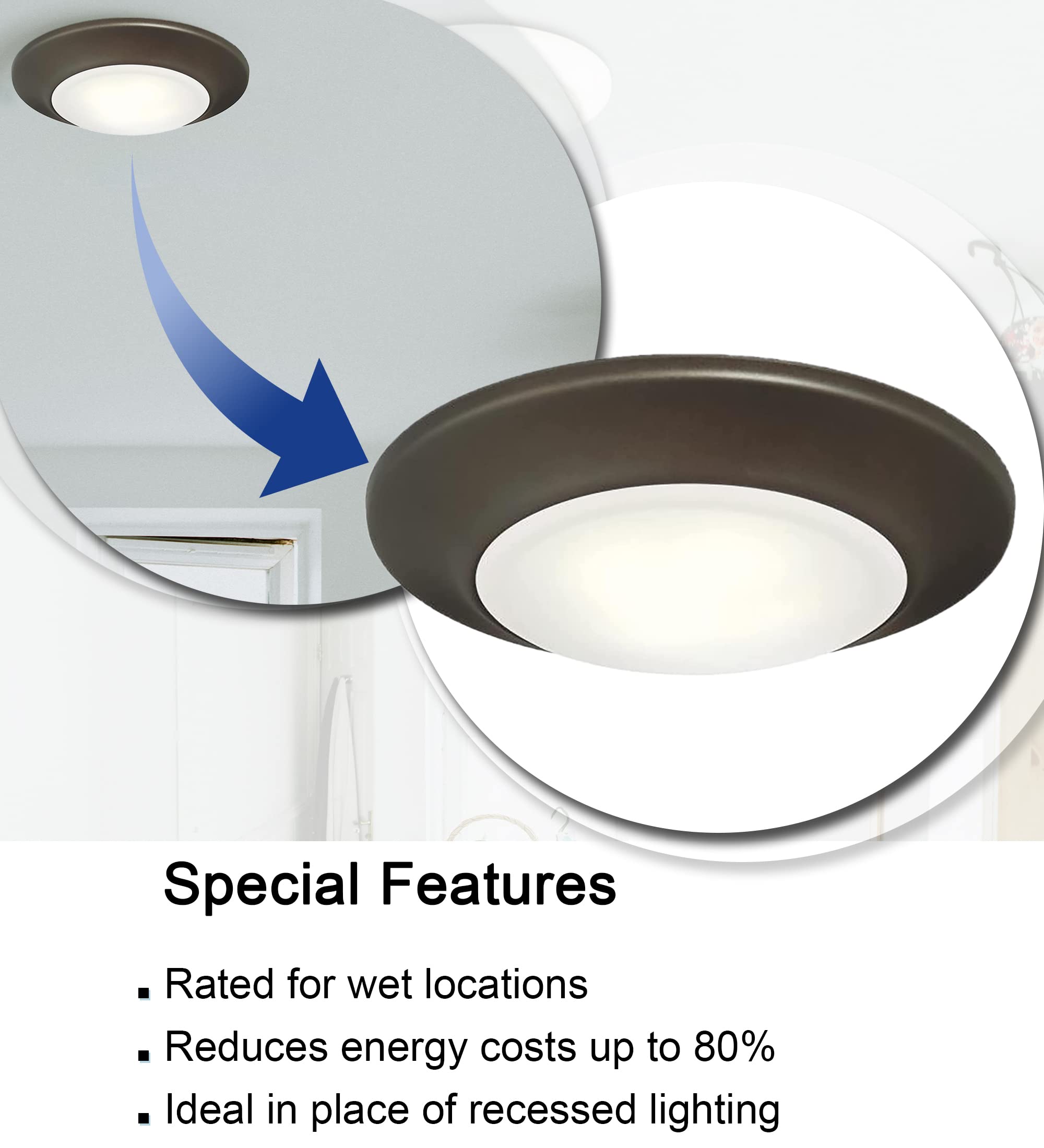 Ciata Lighting Round LED Disk Light Ceiling Flush Mount, Integrated LED Dimmable, Indoor/Outdoor, Energy Saving, Frosted Lens  - Like New