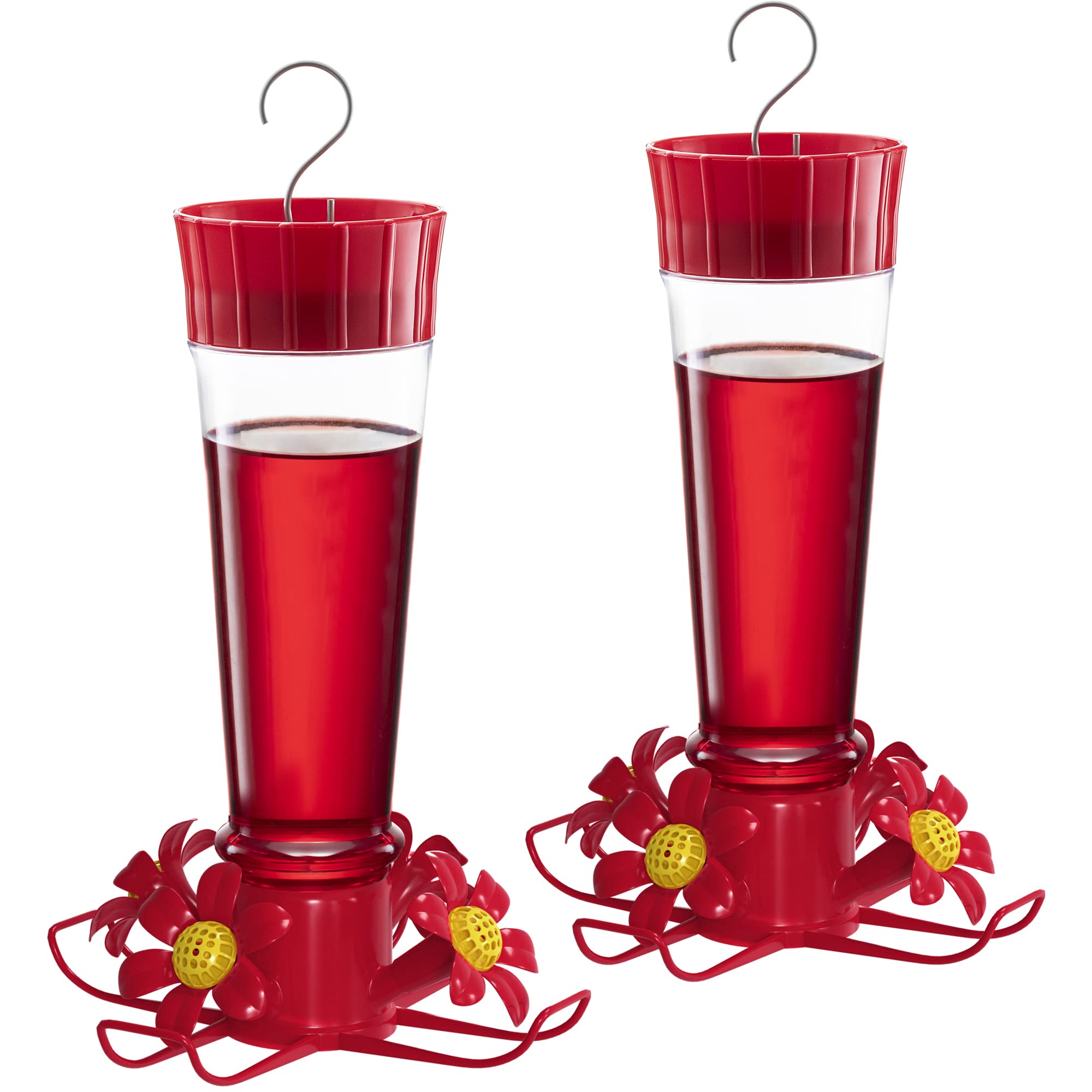Hummingbird Feeder 10 oz. [Set of 2] Glass Hummingbird Feeders for Outdoors, with Built-in Ant Guard - Circular Perch with 5 Feeding Ports - Wide Mouth for Easy Filling/2 Part Base for Easy Cleaning  - Very Good