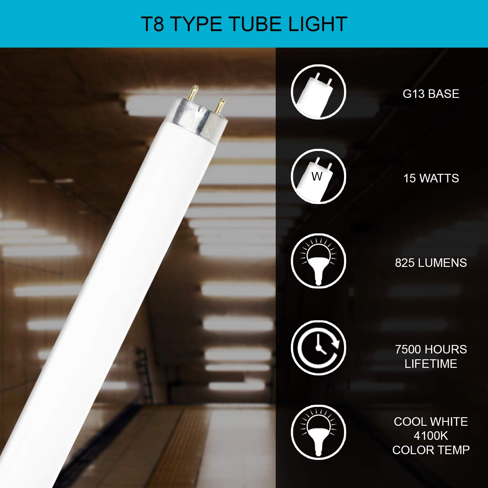 DYSMIO Lighting F15T8-CW 15-Watt 18-inch 4100K 825 Lumen Medium Bi-Pin Base T8 Fluorescent Straight Tube Bulb with Cool White Light- 4 Pack  - Good