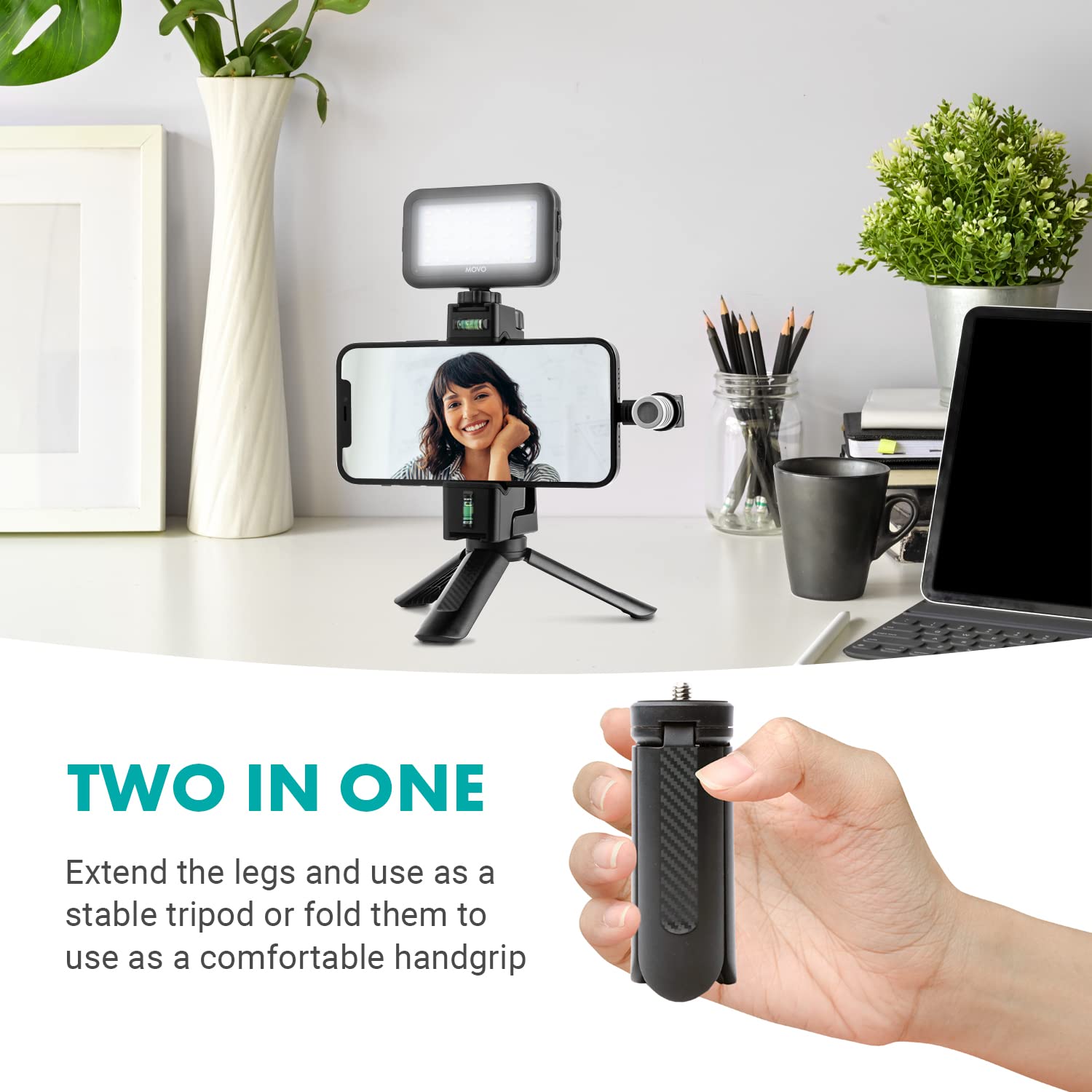 Movo uVlogSK Starter Kit for Content Creators - Smartphone Video Vlogging Kit for Android and USB-C Devices - Includes USB-C Microphone, LED Video Light, Phone Holder, Grip, and Mini Tripod  - Acceptable