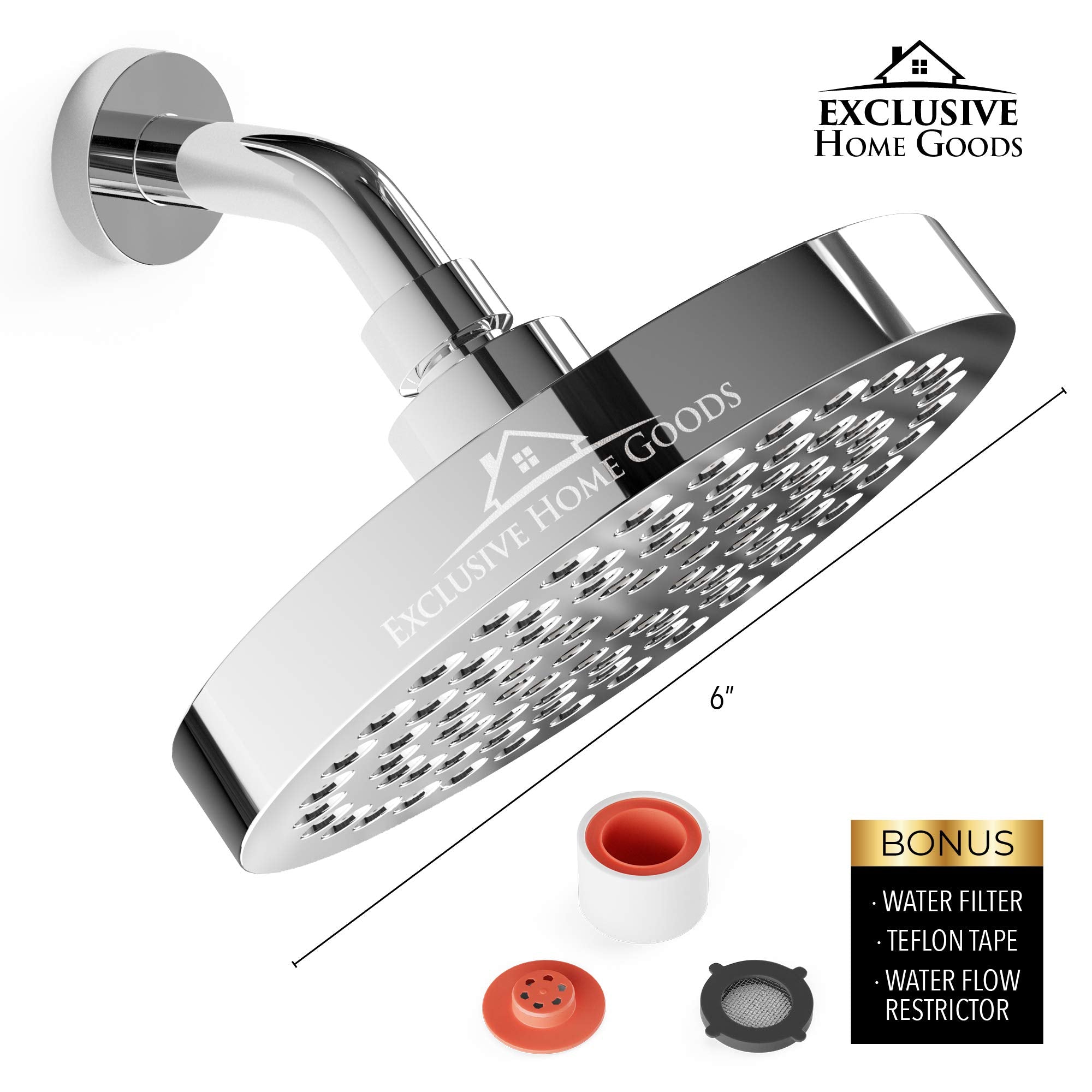 Heatsistence-Luxury Rainfall Shower Head - High-Pressure Showerhead Jets, Rain Shower Head Ant-Clog Silicone Nozzles (2.5 GPM, 6 Inch Diameter, Deluxe Chrome)  - Like New