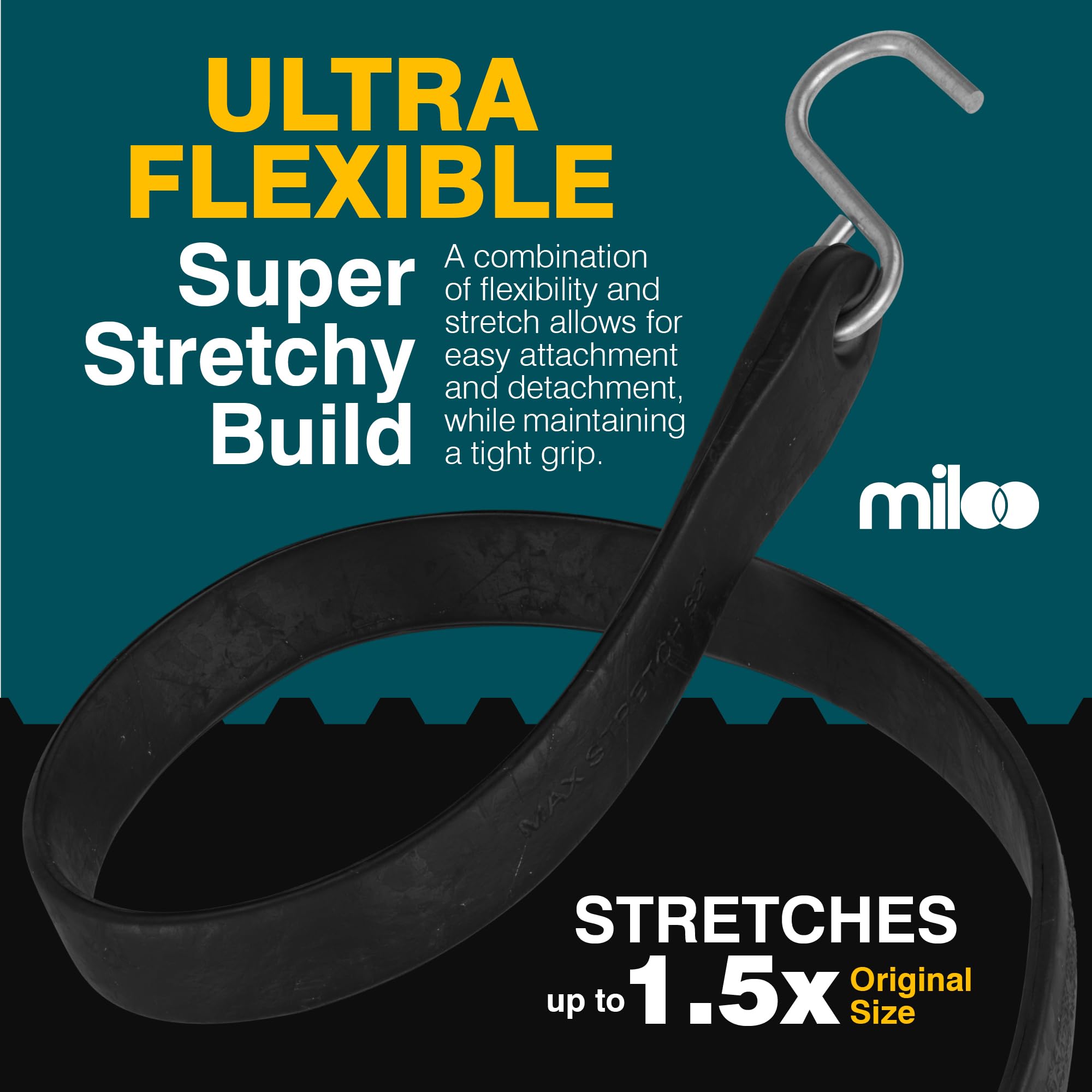 Miloo Rubber Bungee Cords with Hooks - Heavy Duty Tarp and Cargo Straps - Made in USA  - Very Good