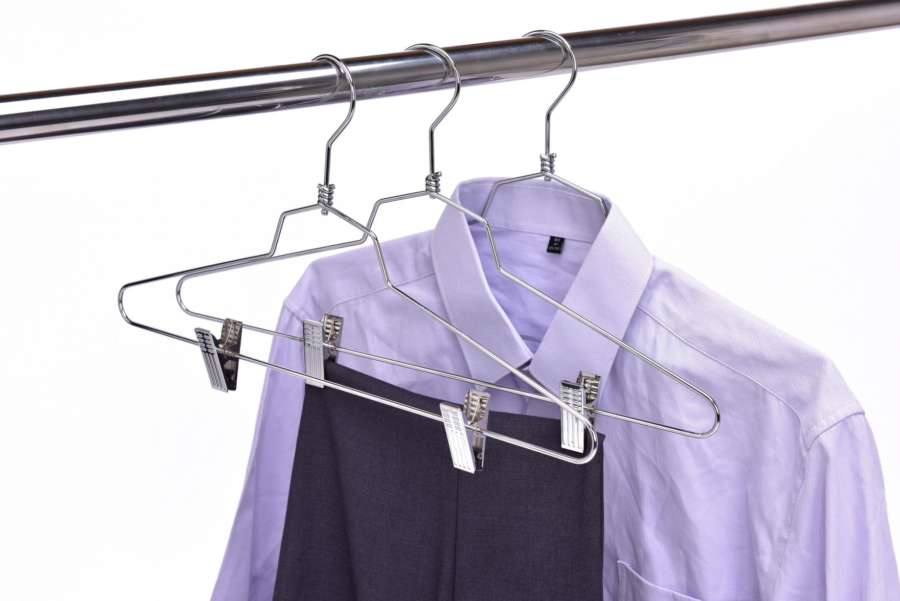 Quality Hangers Metal Skirt Hangers with Clips Multi Pack - Wire Pants Hangers with Swivel Hook - Heavy Duty Hangers for Jeans with Adjustable Metallic Clips - Ideal Clothing Hangers  - Like New